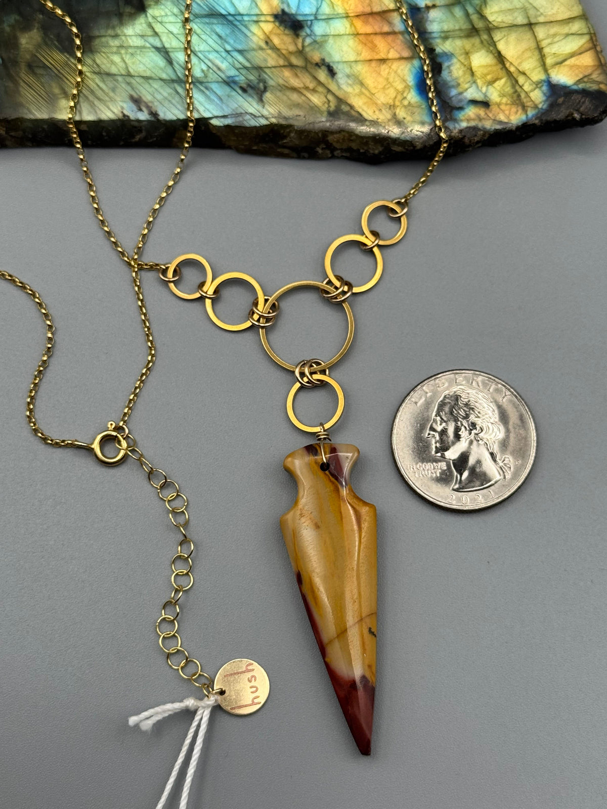 •UNION• mookaite arrowhead + gold necklace (17"-19" long)