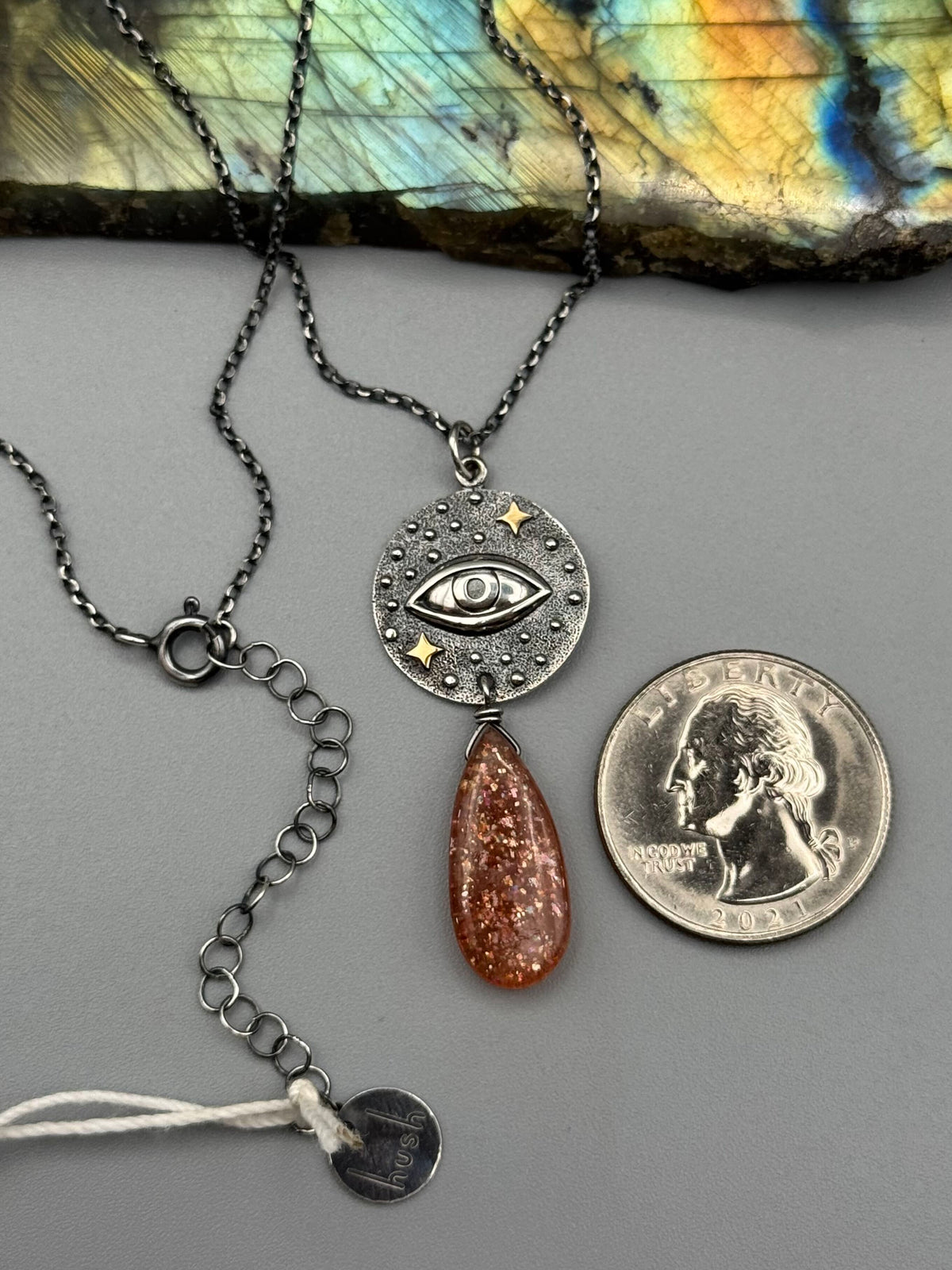 •INVOKE• sunstone teardrop + silver necklace (16"-18" long)