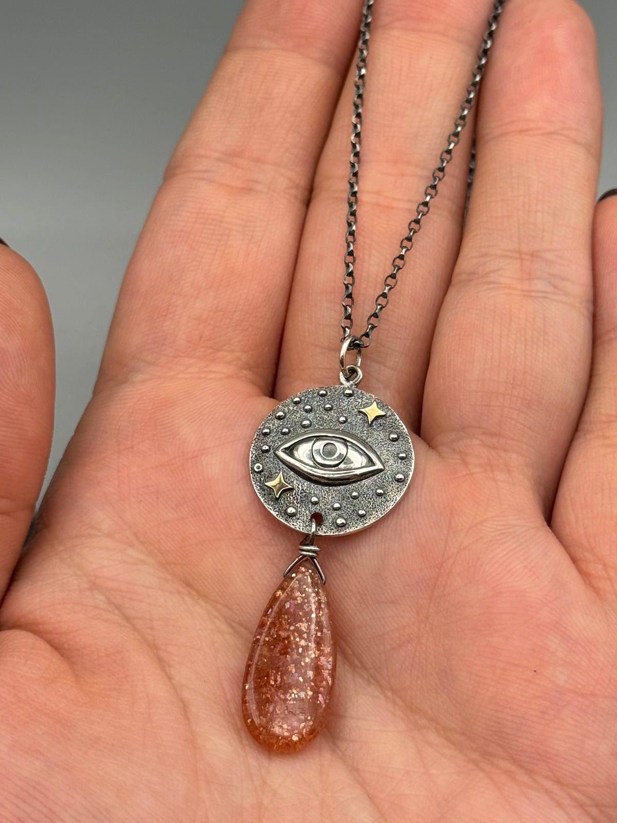•INVOKE• sunstone teardrop + silver necklace (16"-18" long)