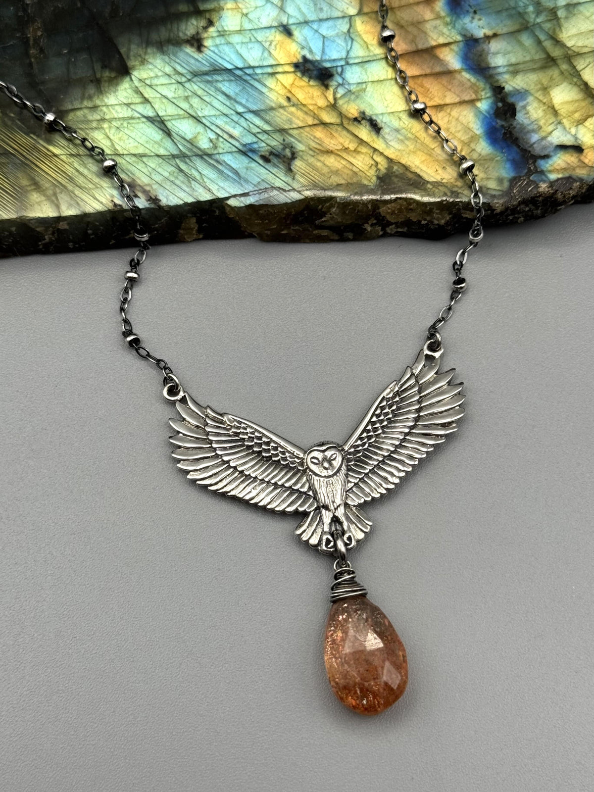 •NOCTURNA• sunstone teardrop + silver necklace (18"-20" long)