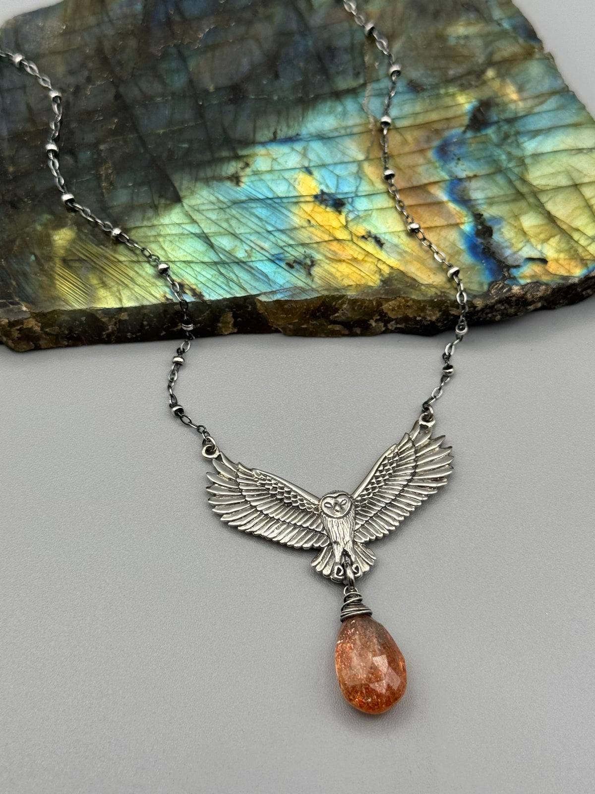 •NOCTURNA• sunstone teardrop + silver necklace (18"-20" long)