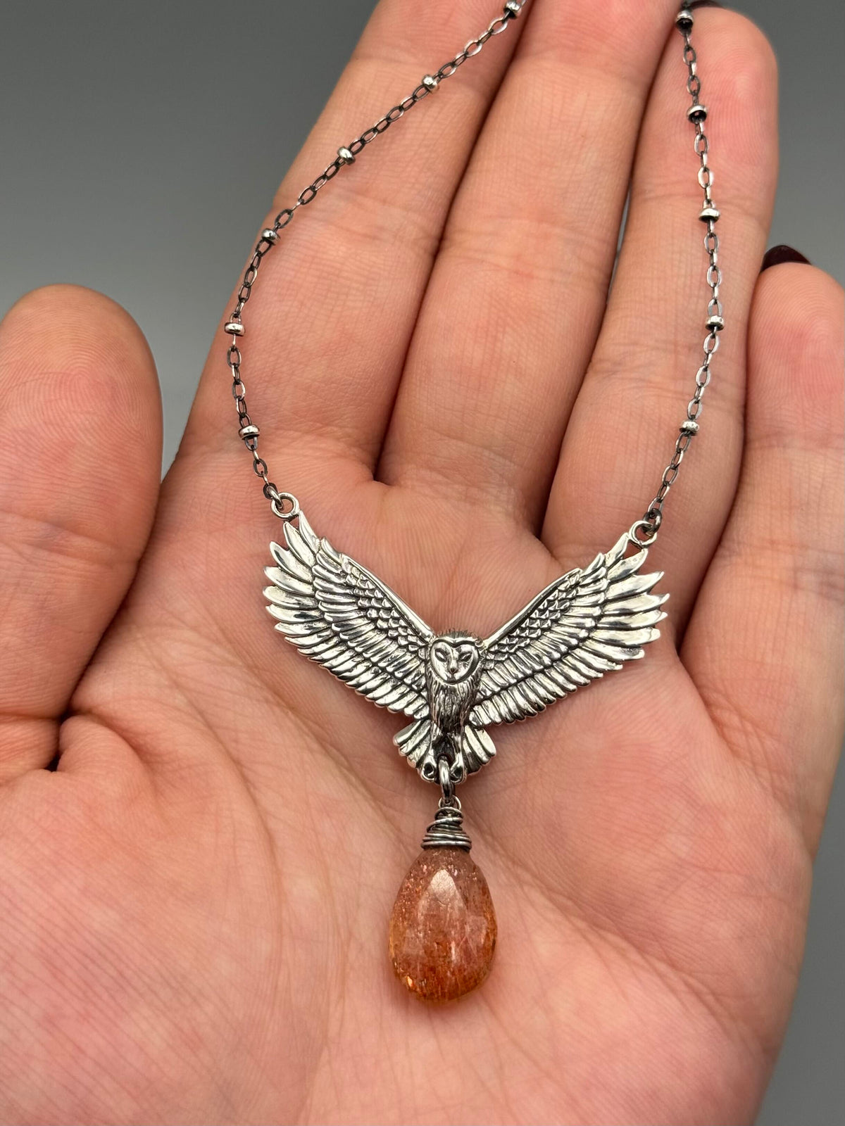 •NOCTURNA• sunstone teardrop + silver necklace (18"-20" long)