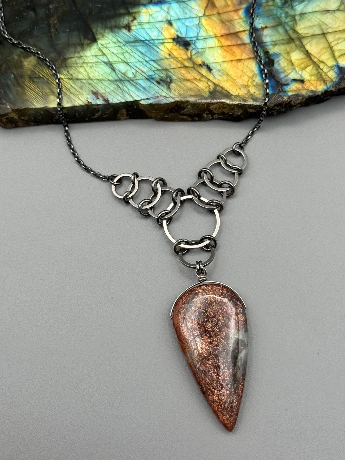 •EOWYN• purple haze sunstone + silver necklace (17"-19" long)