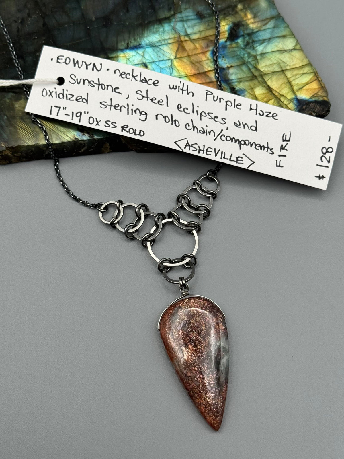 •EOWYN• purple haze sunstone + silver necklace (17"-19" long)