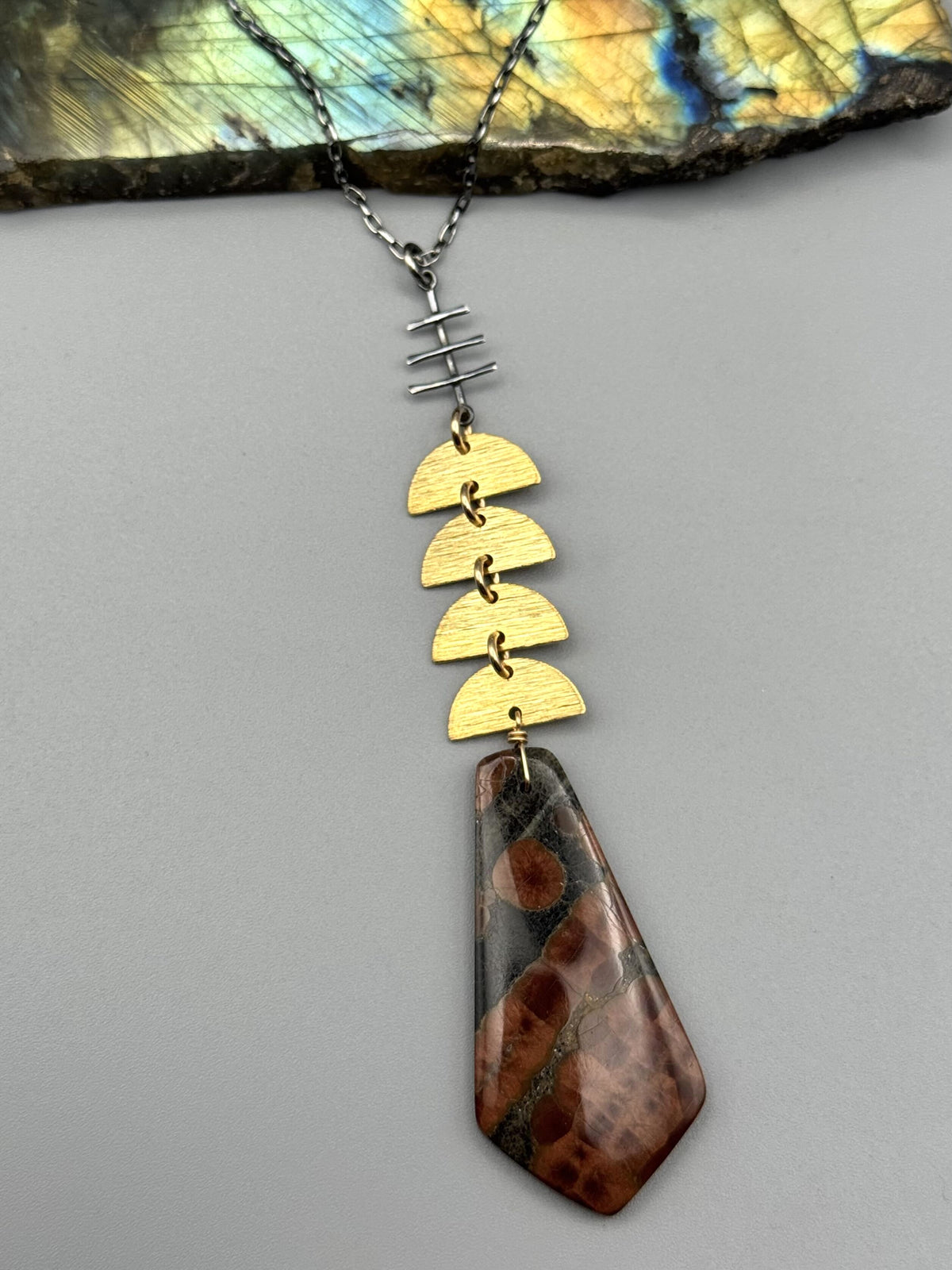 •INVOKE• alamos obsidian + mixed metal necklace (16"-18" long)