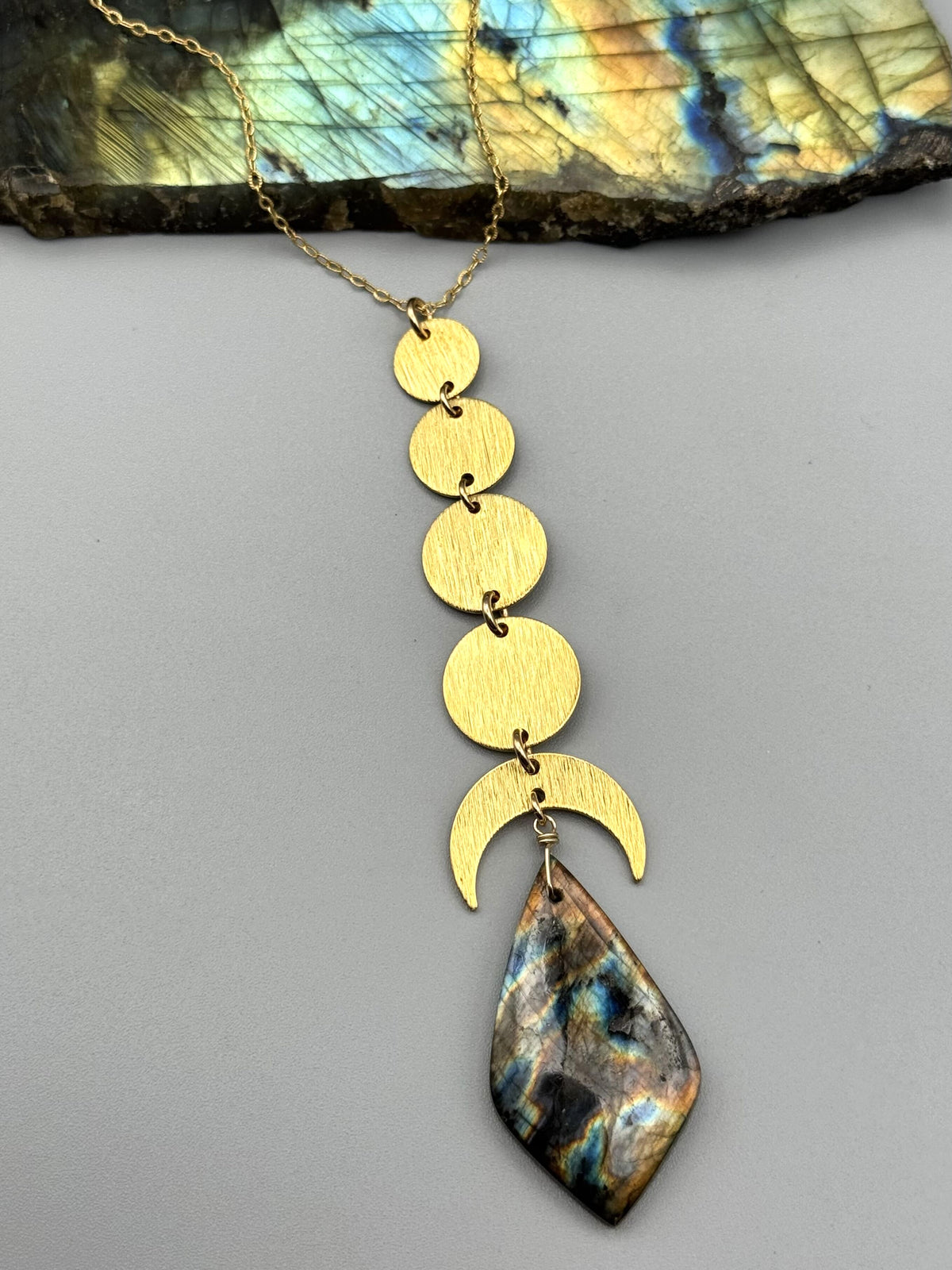 •NYX• fiery labradorite kite + gold necklace (26"-28" long)