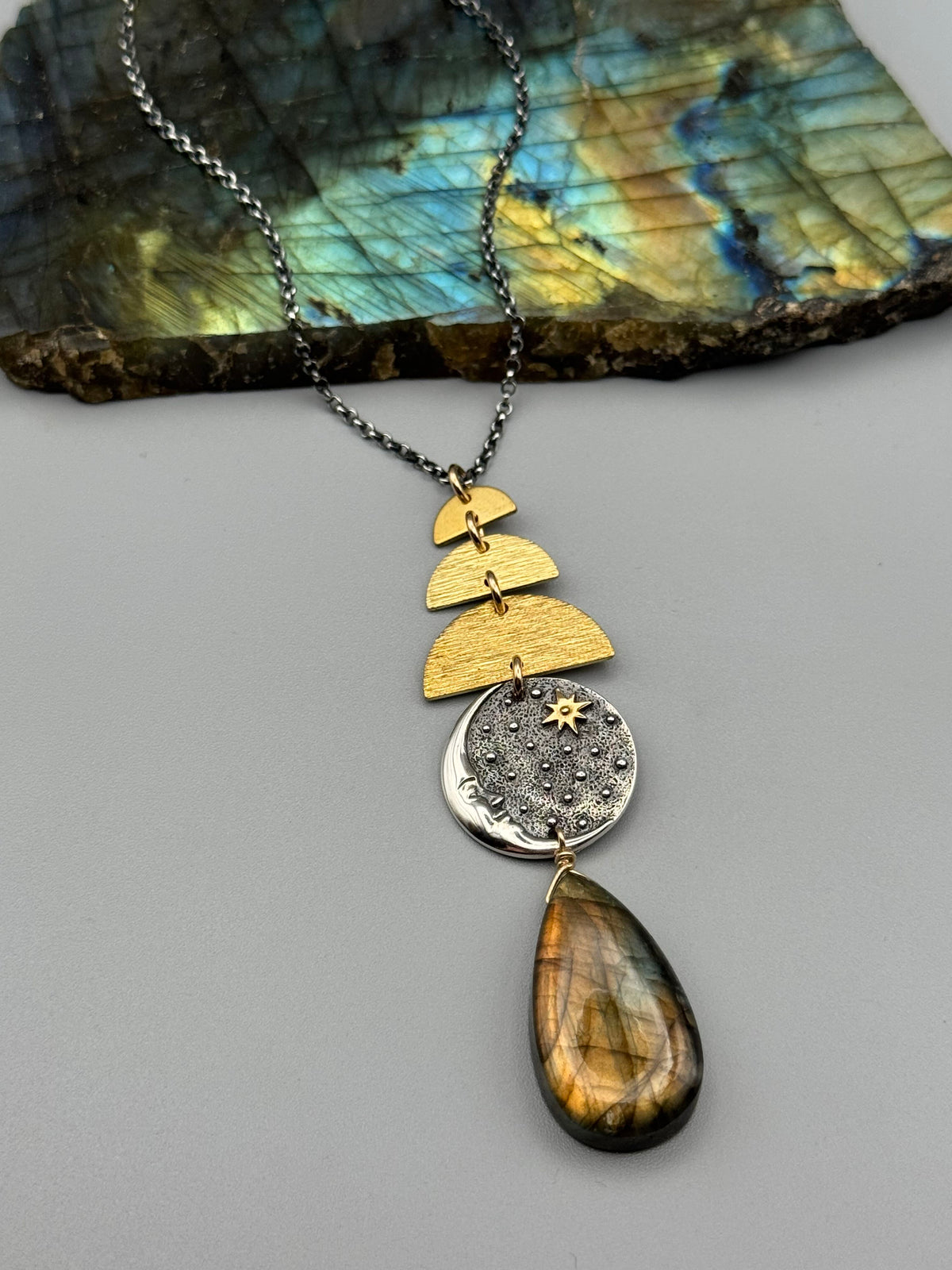 •NYX• golden labradorite + mixed metal necklace (26"-28" long)