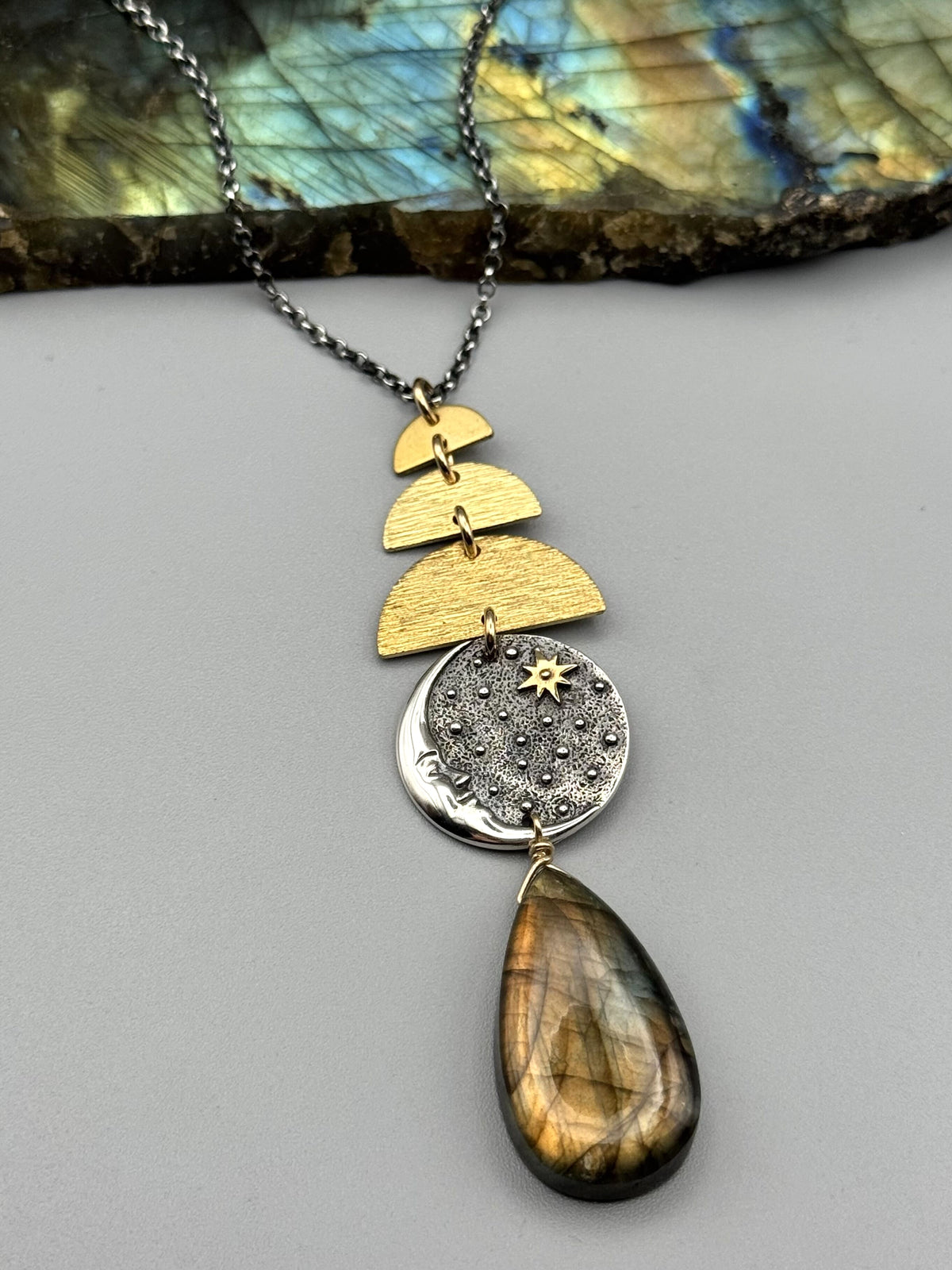 •NYX• golden labradorite + mixed metal necklace (26"-28" long)