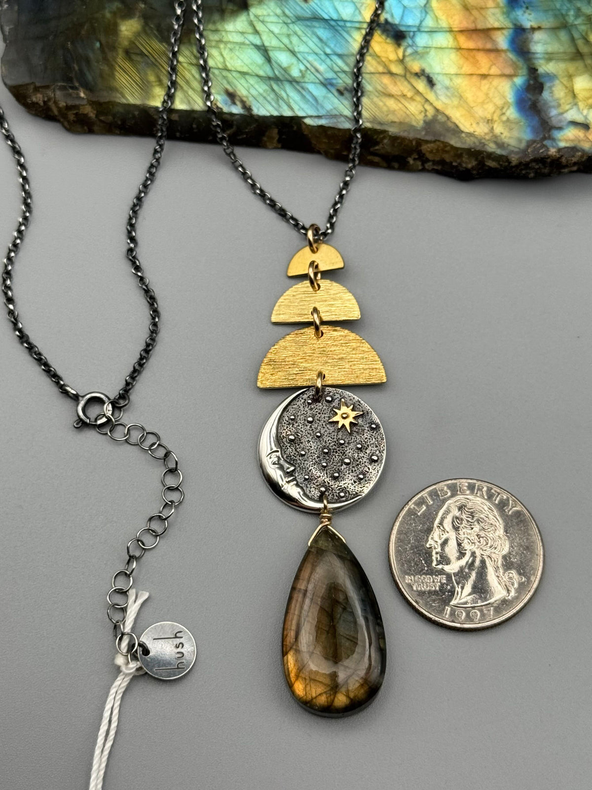 •NYX• golden labradorite + mixed metal necklace (26"-28" long)
