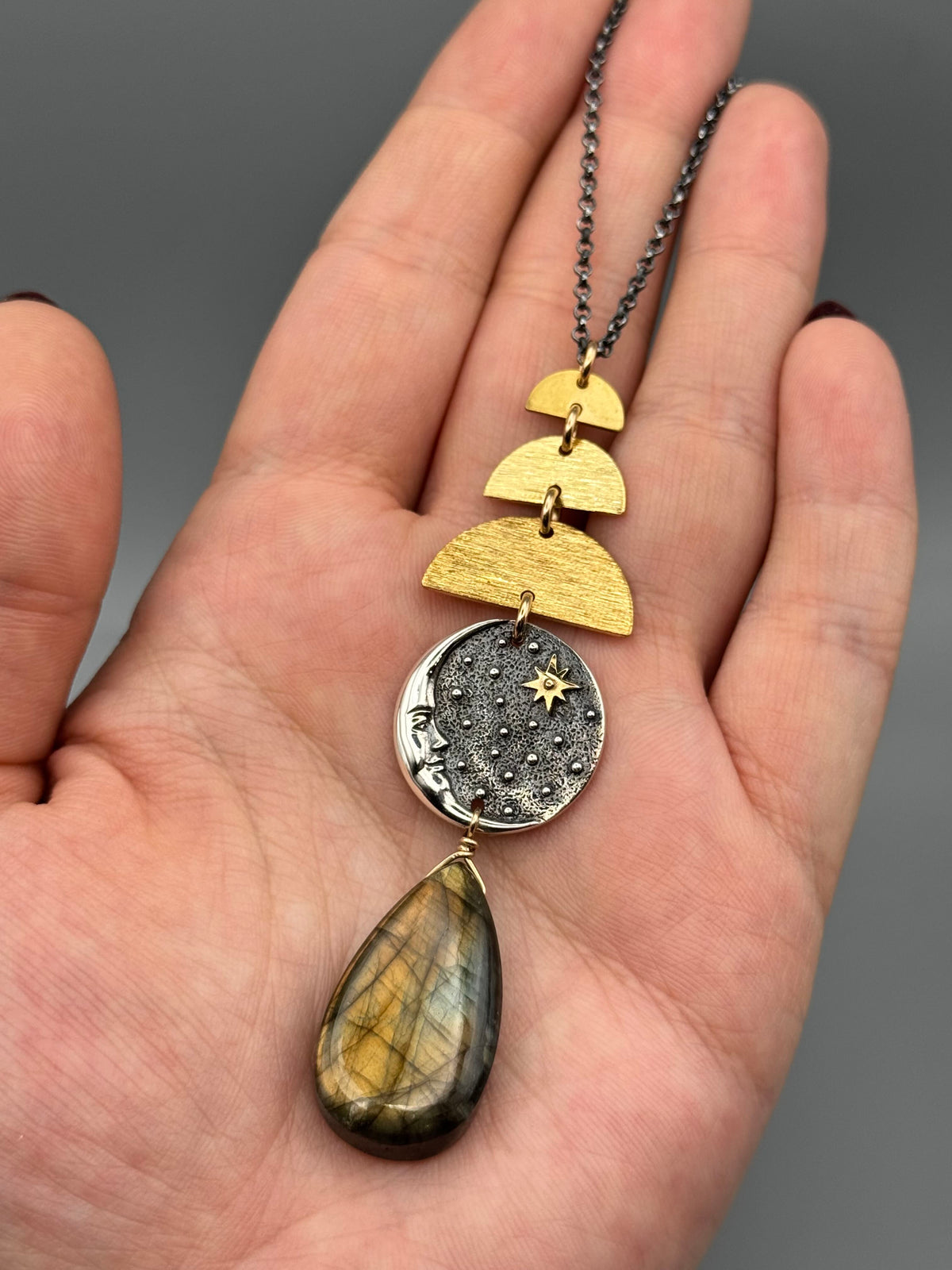 •NYX• golden labradorite + mixed metal necklace (26"-28" long)