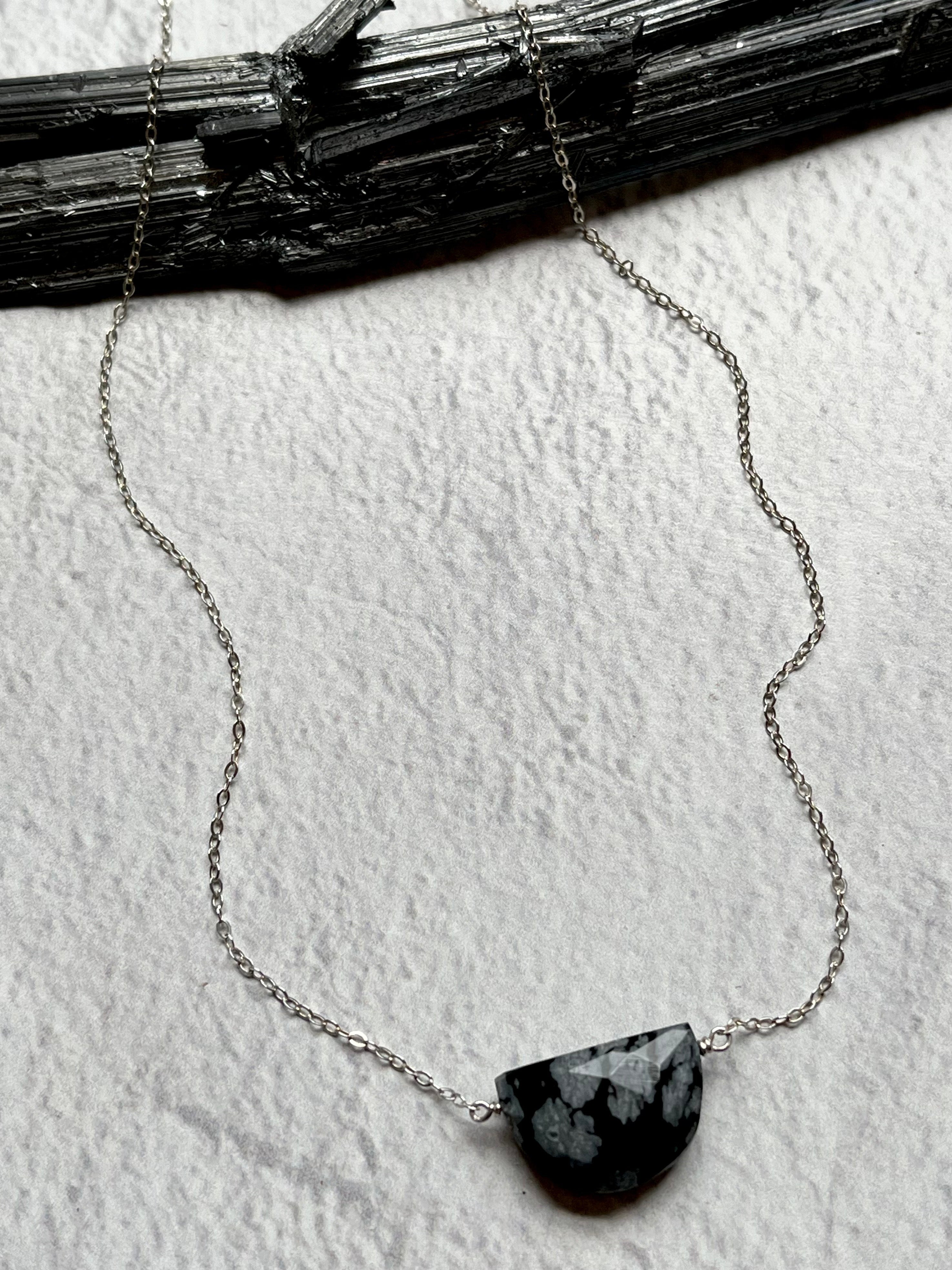 •STRAY• snowflake obsidian + silver necklace
