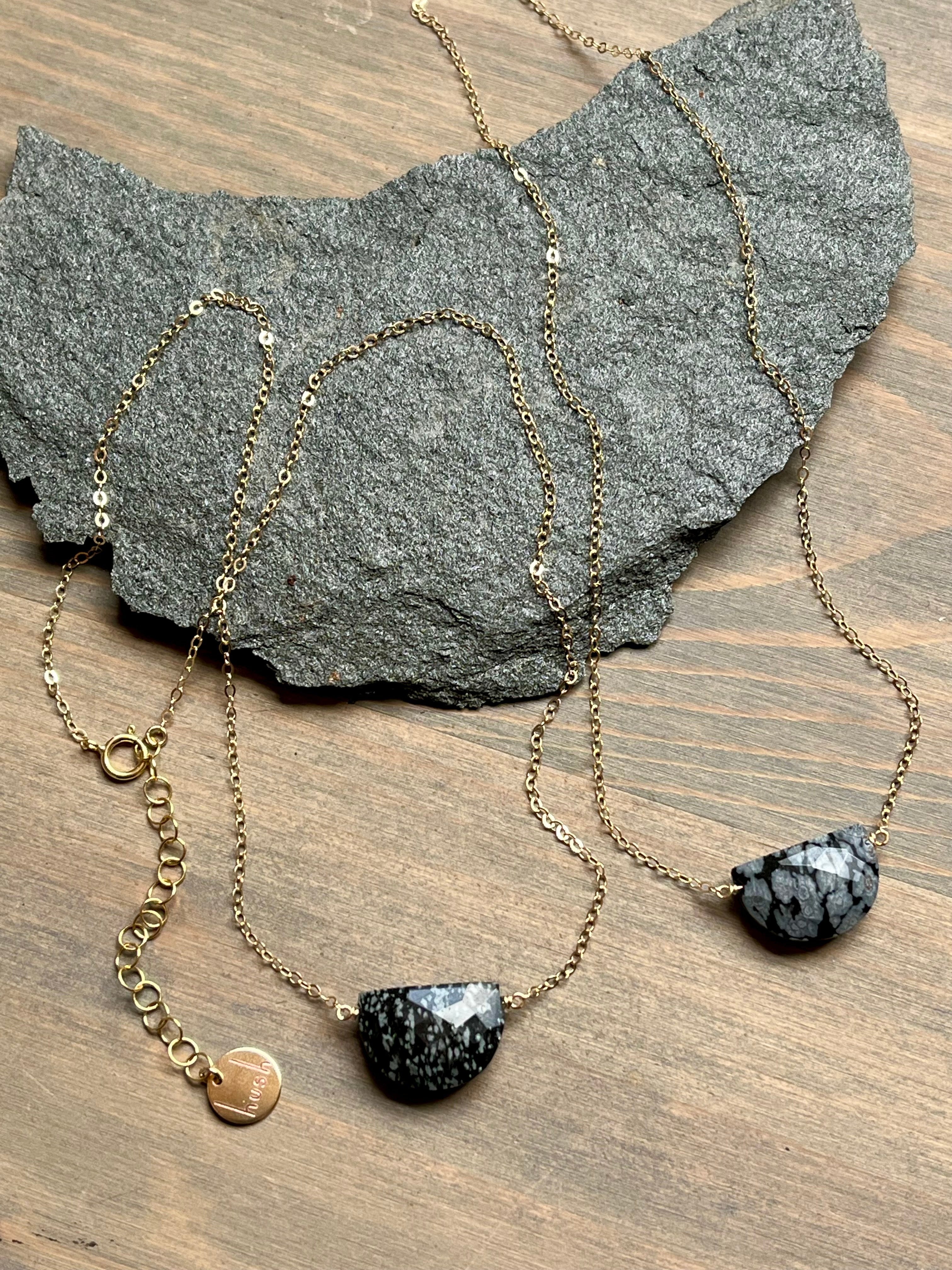 •STRAY• snowflake obsidian + gold necklace
