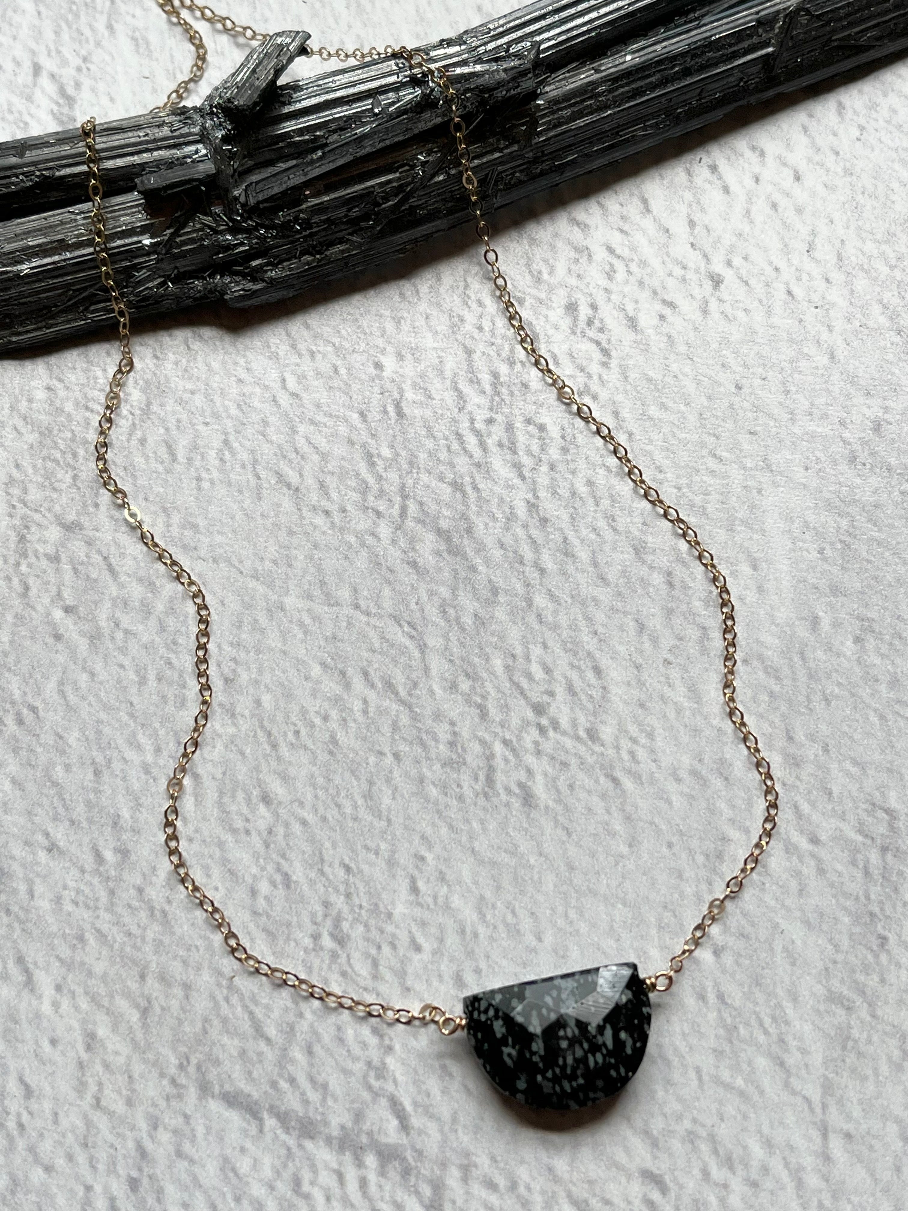 •STRAY• snowflake obsidian + gold necklace
