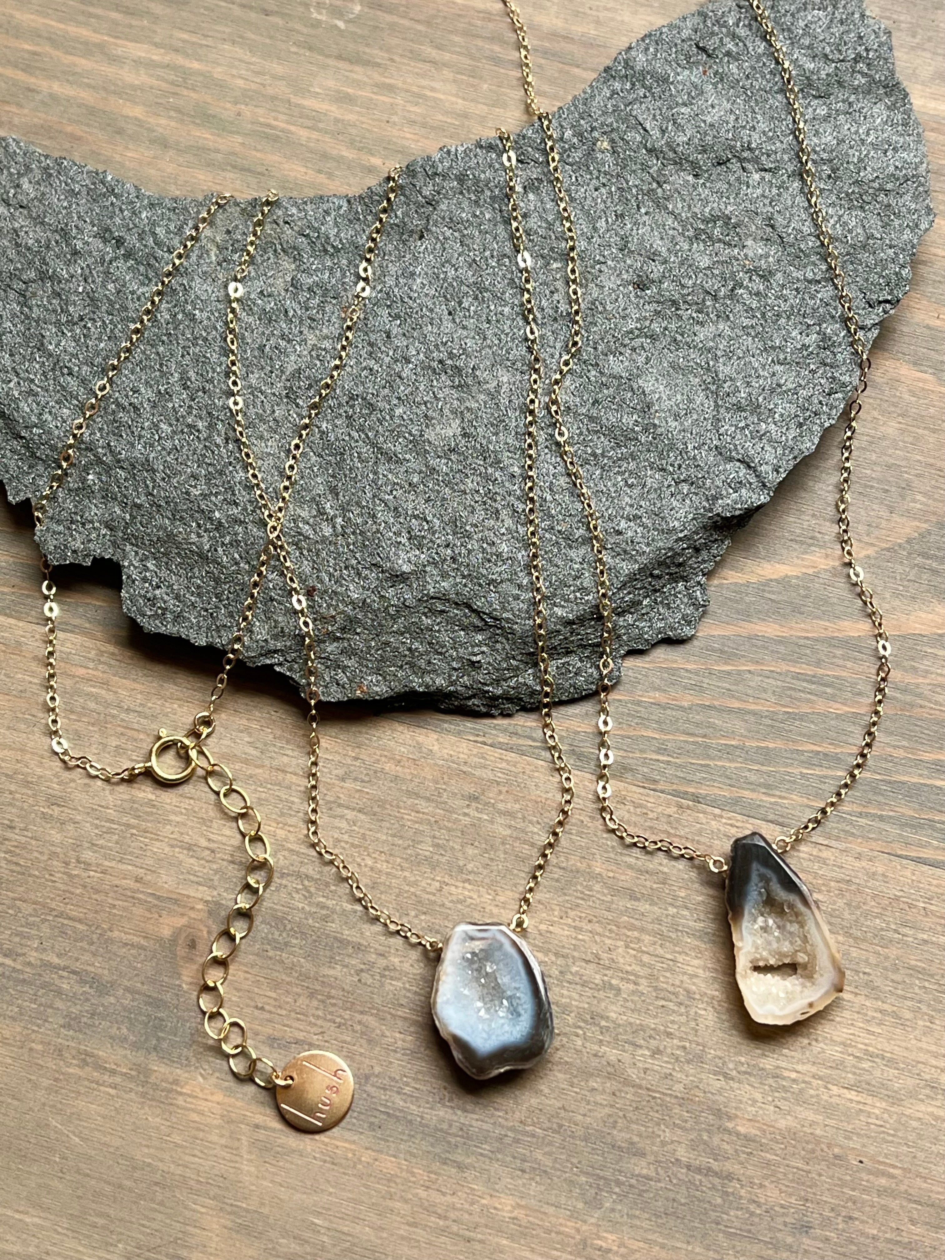 •STRAY• agate druzy + gold necklace