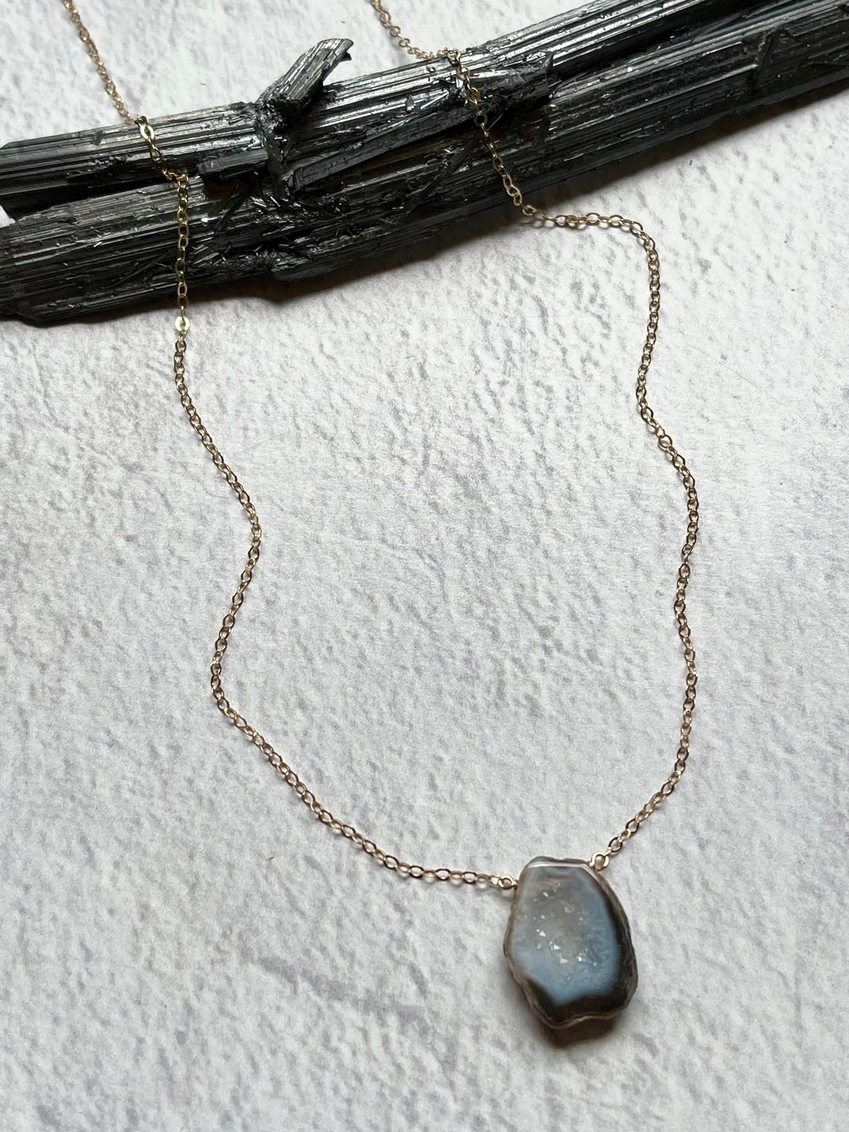•STRAY• agate druzy + gold necklace