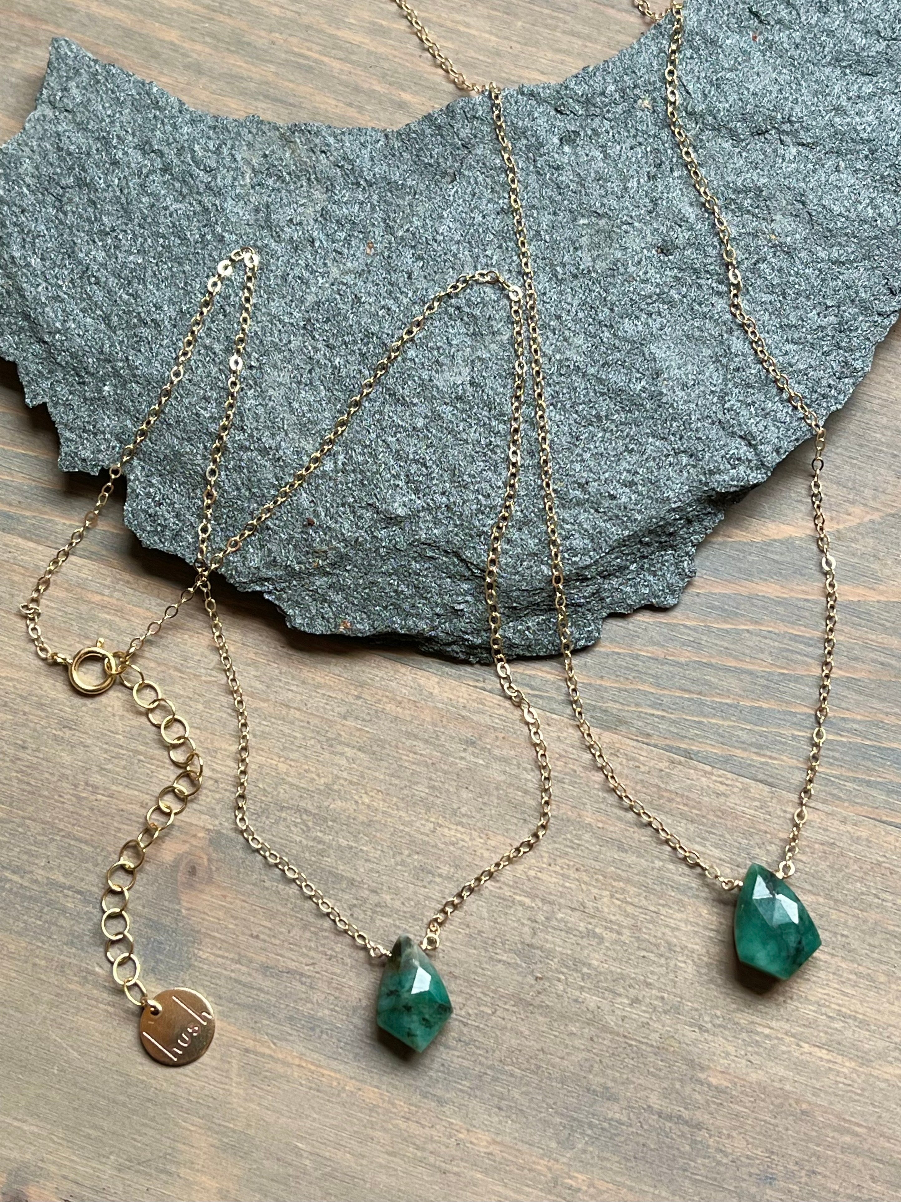 •STRAY• emerald + gold necklace