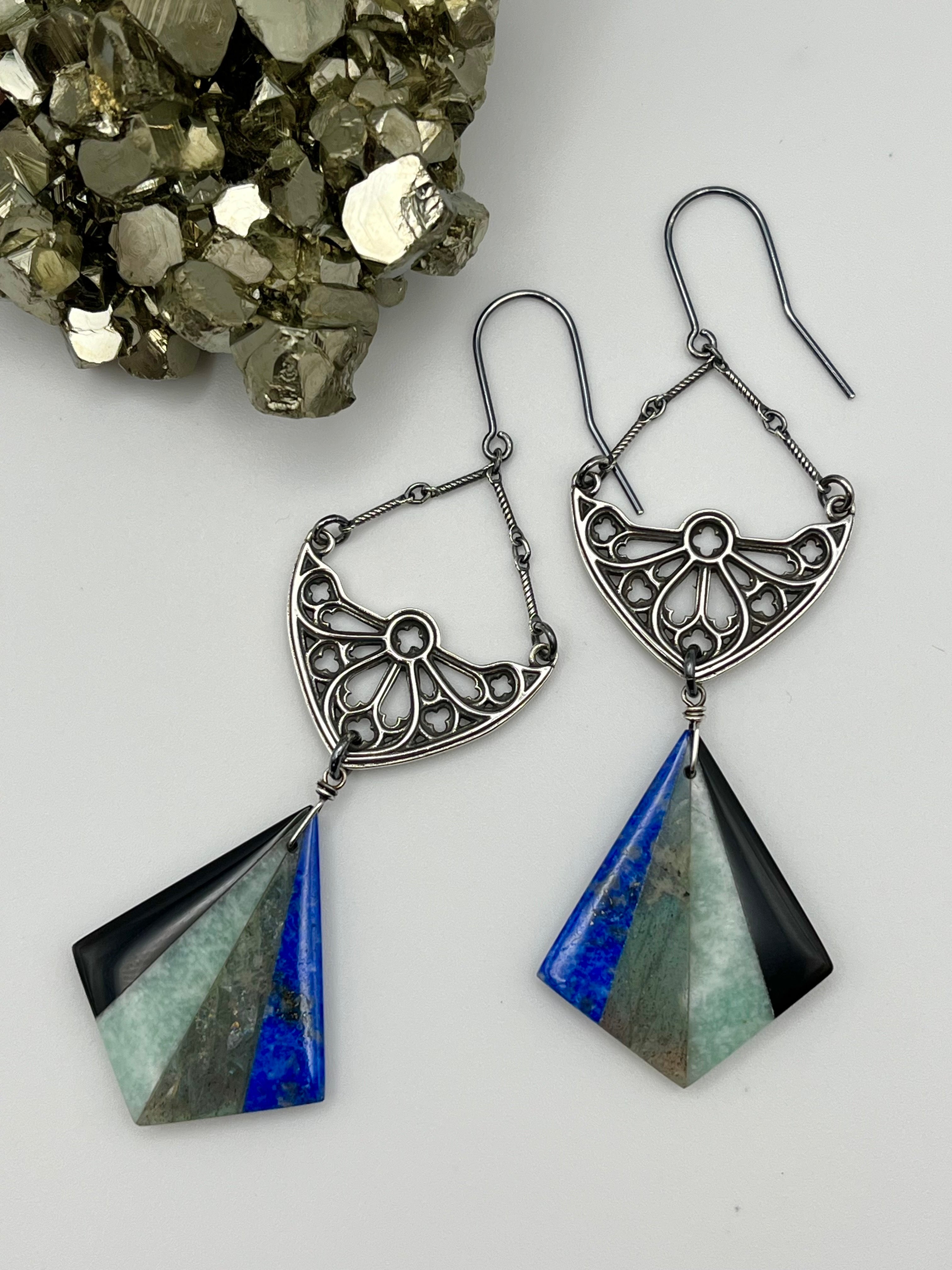 •SAGRADA• intarsia + silver dangle earrings