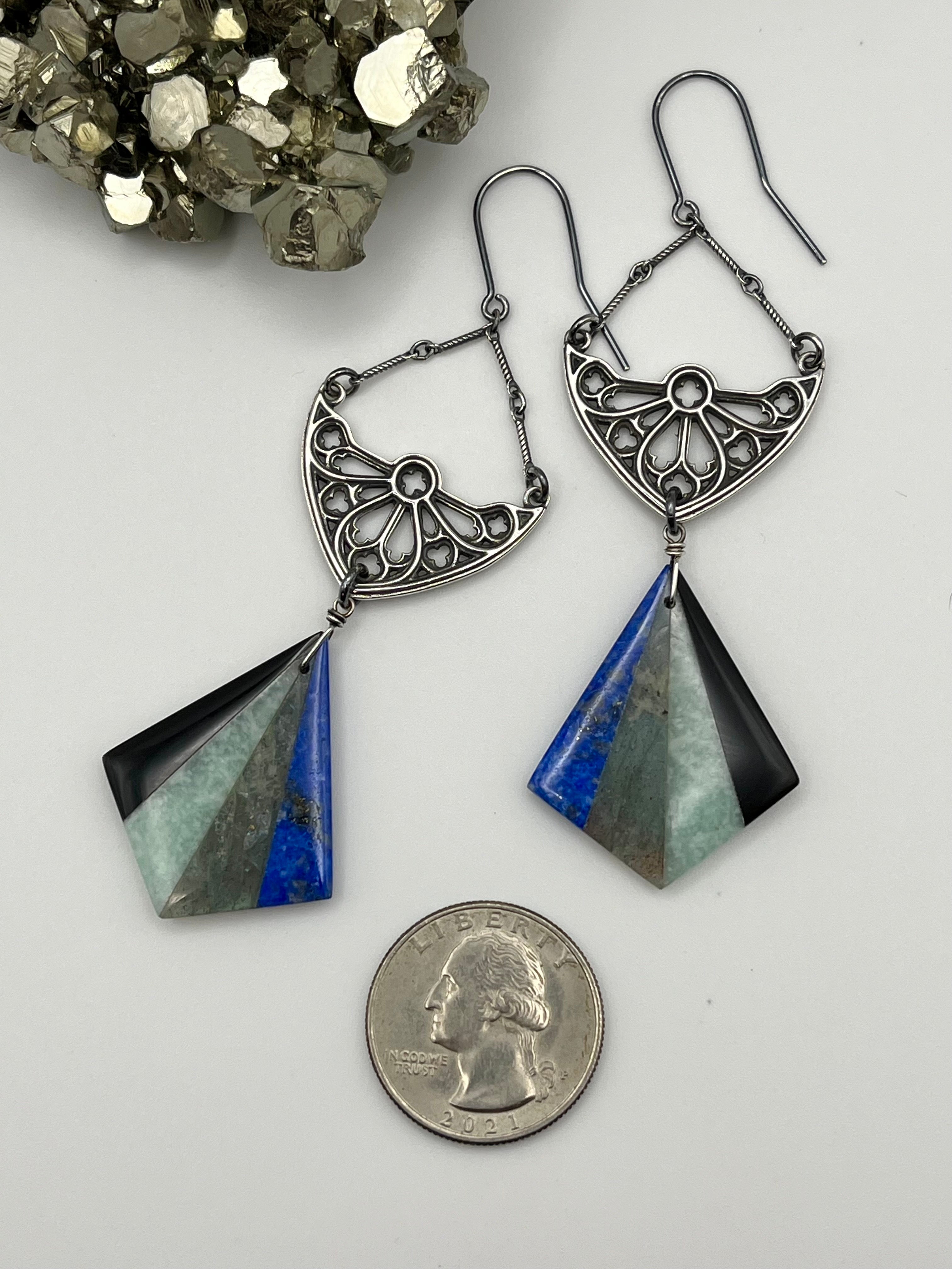 •SAGRADA• intarsia + silver dangle earrings