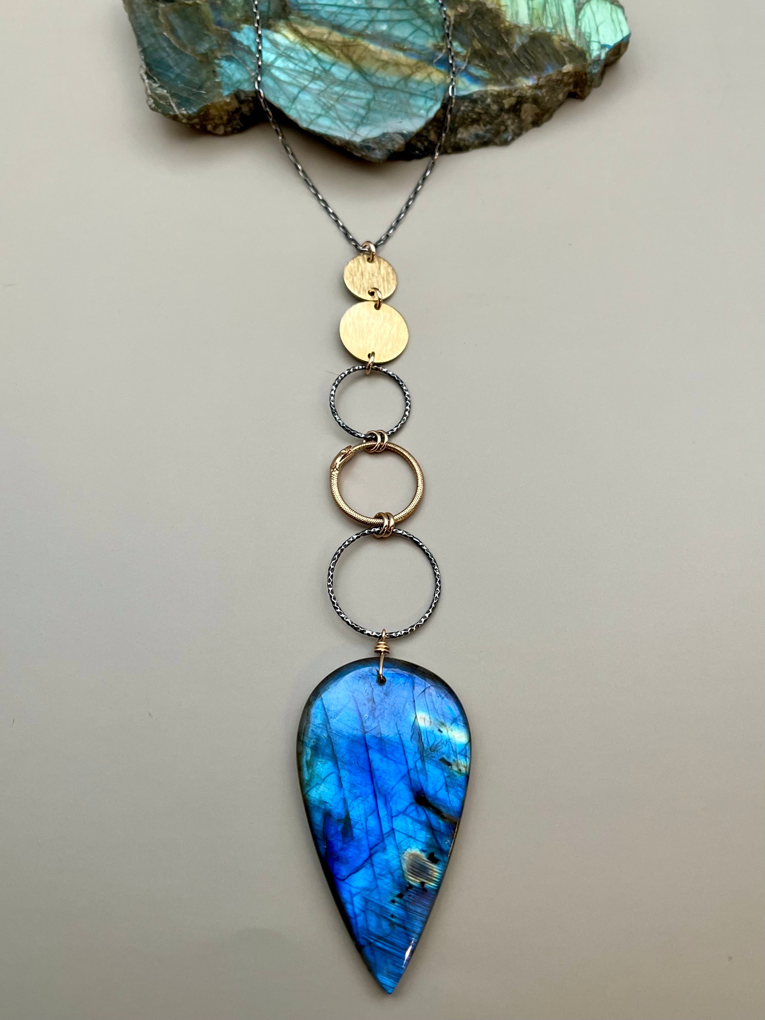 •NĀGA• labradorite + mixed metal necklace (26"-28" long)