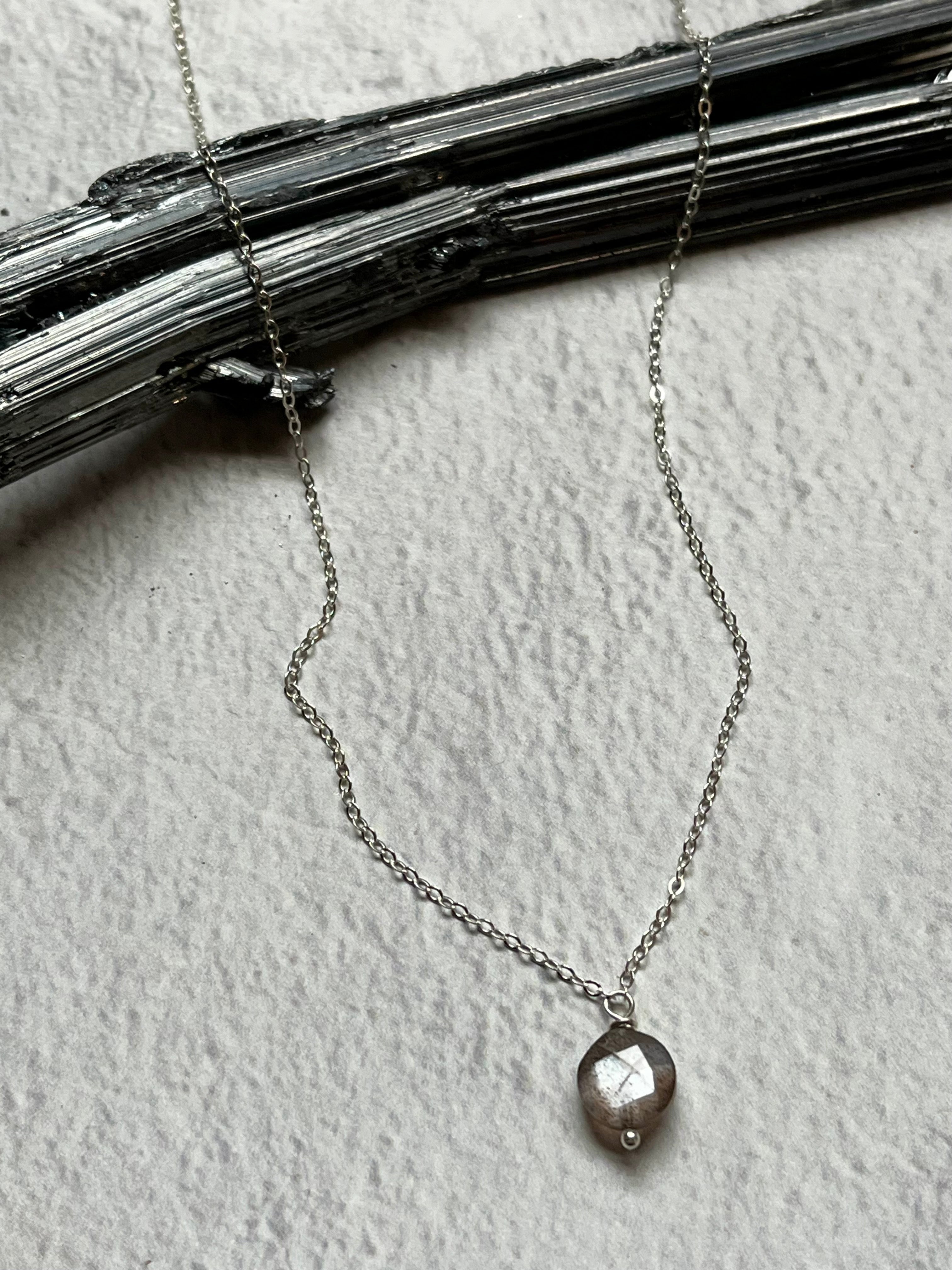 •STRAY• sunstone in moonstone + silver necklace