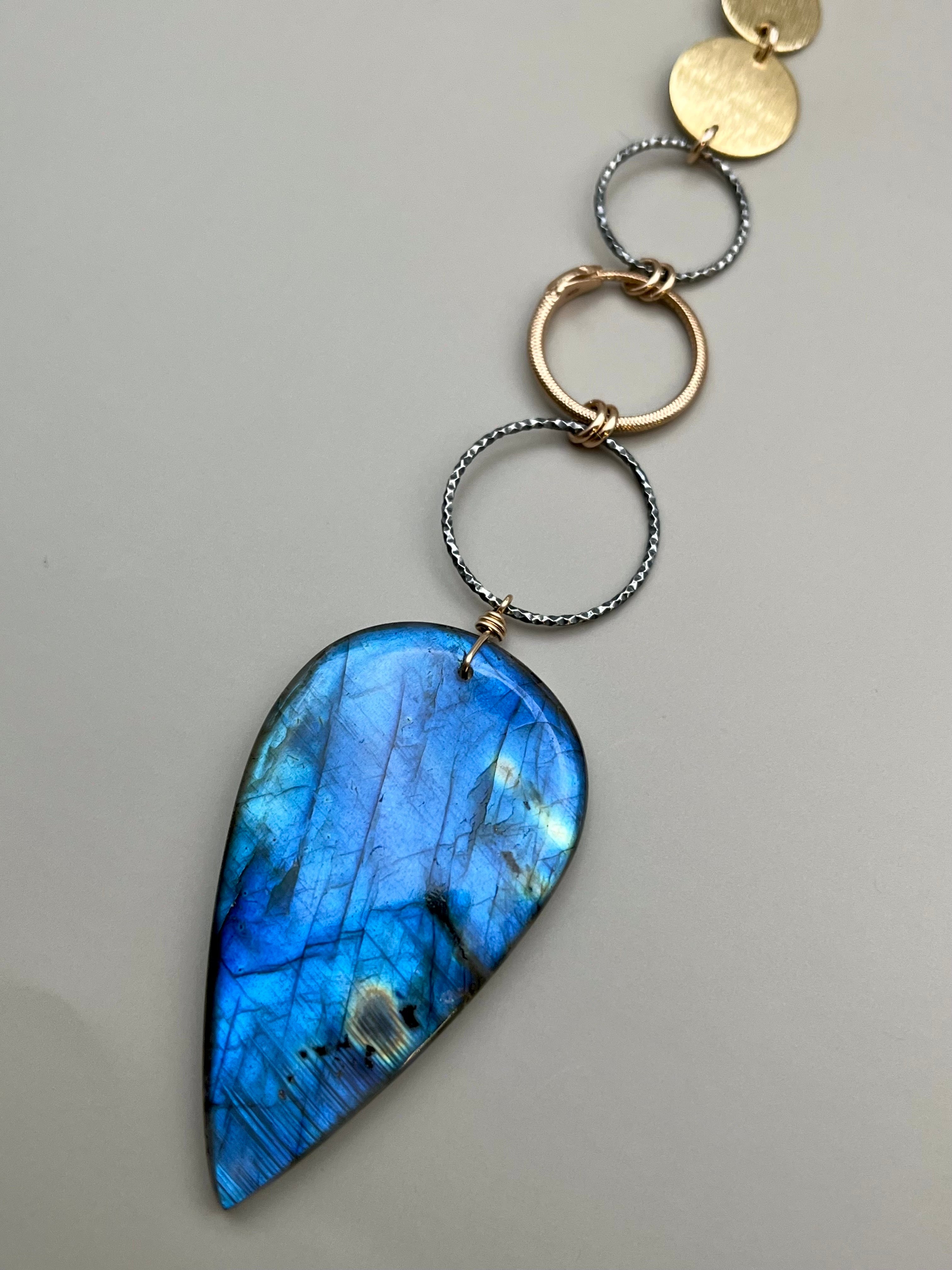 •NĀGA• labradorite + mixed metal necklace (26"-28" long)