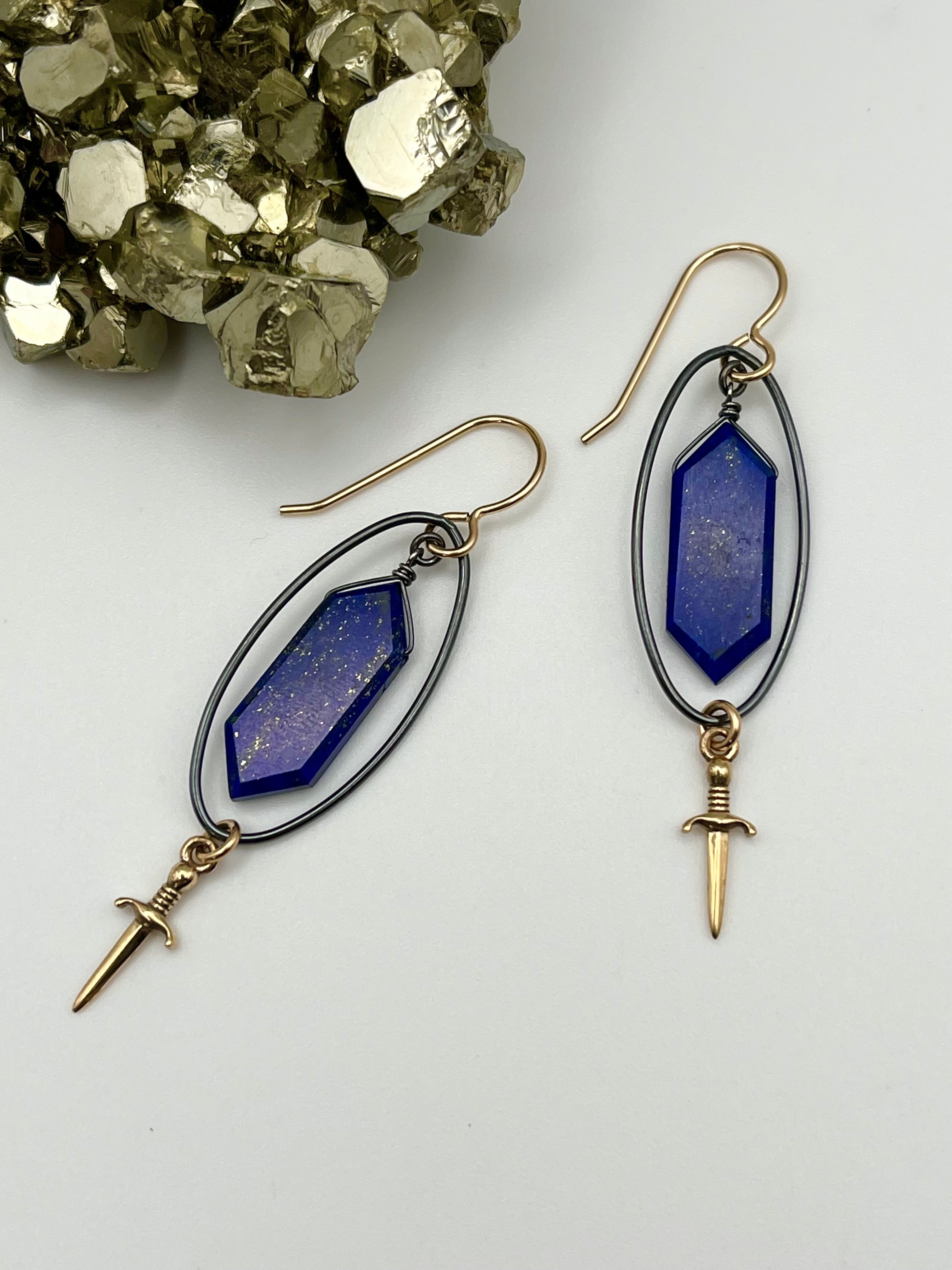 •GALAXY DAGGERS• lapis + mixed metal dangle earrings