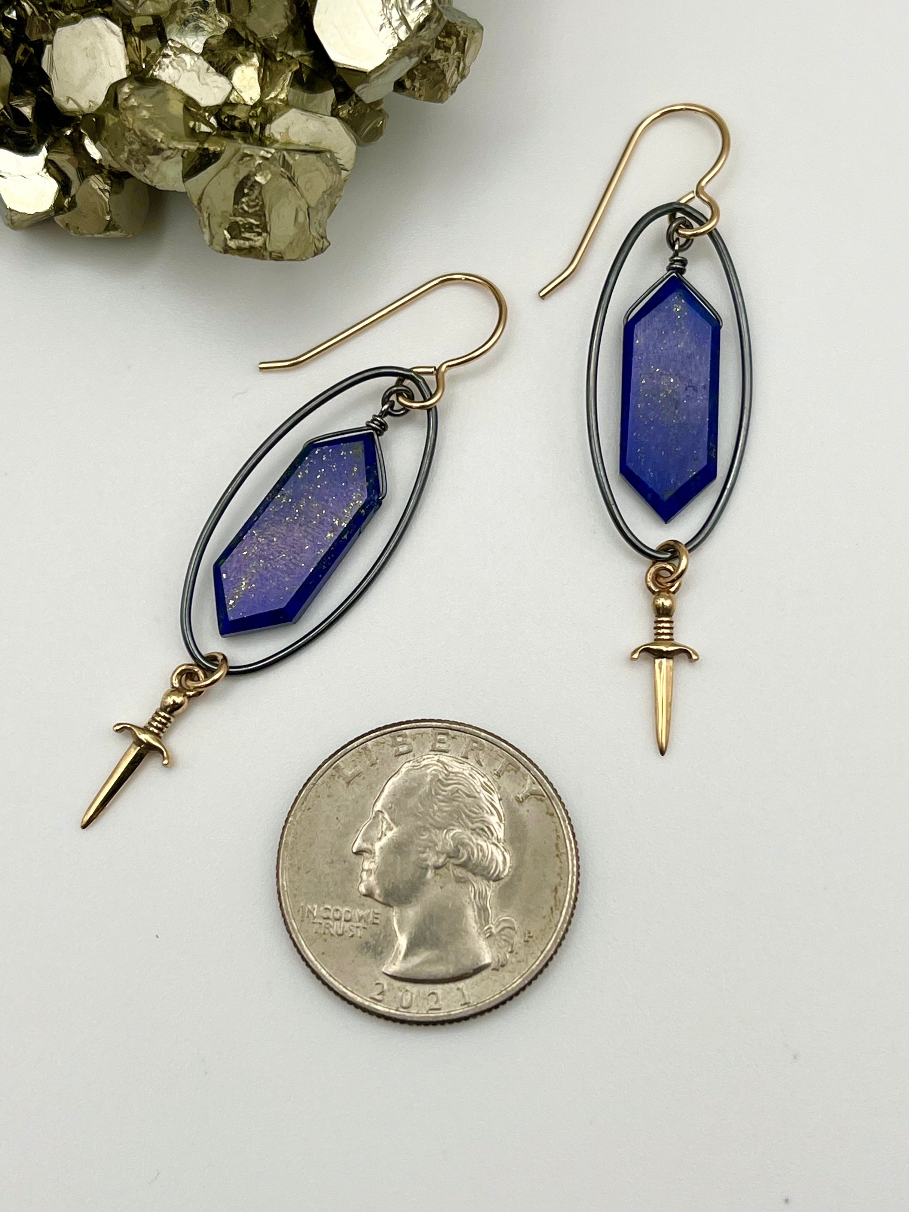 •GALAXY DAGGERS• lapis + mixed metal dangle earrings