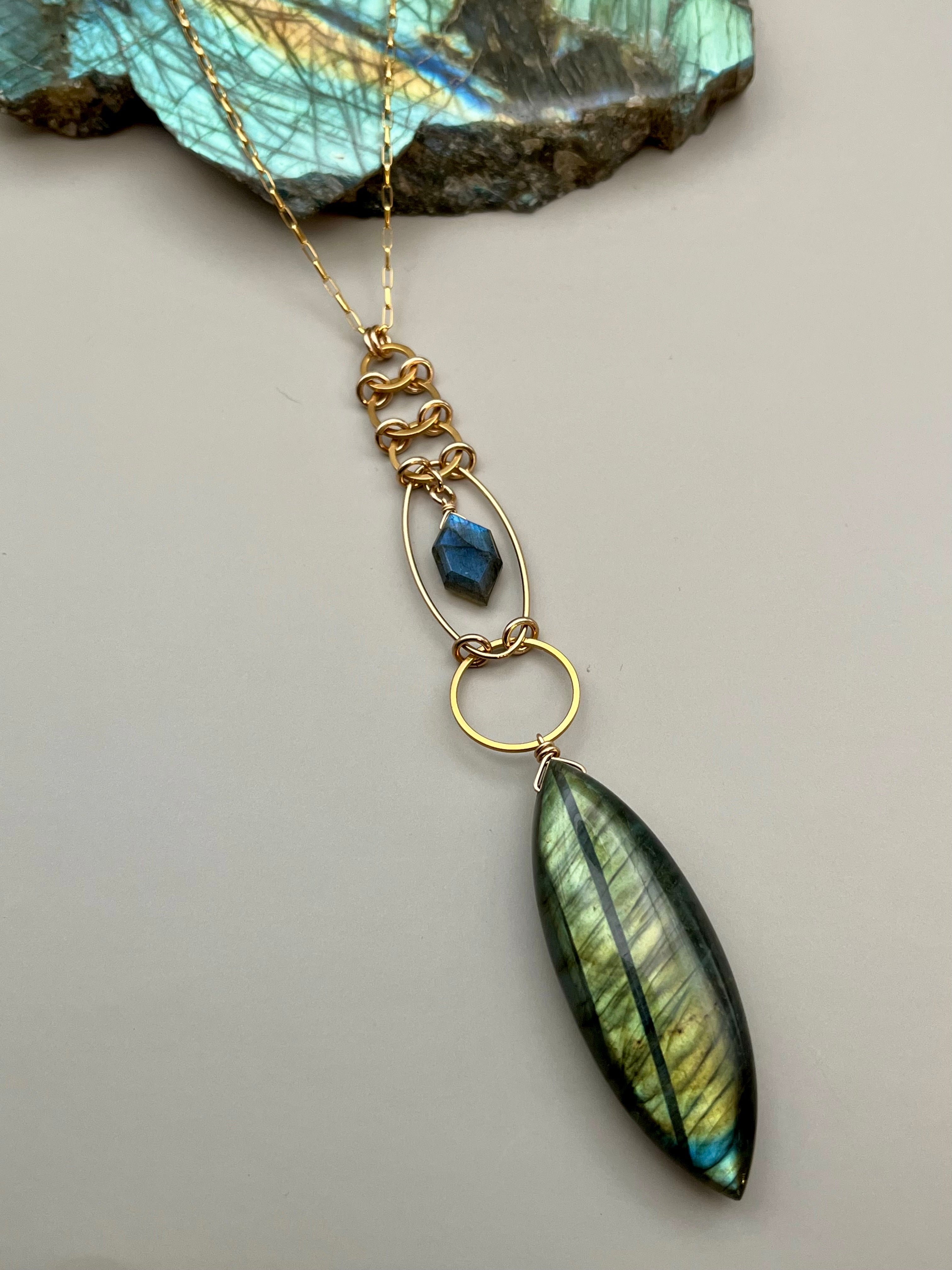 •EOWYN• labradorite + gold necklace (26"-28" long)
