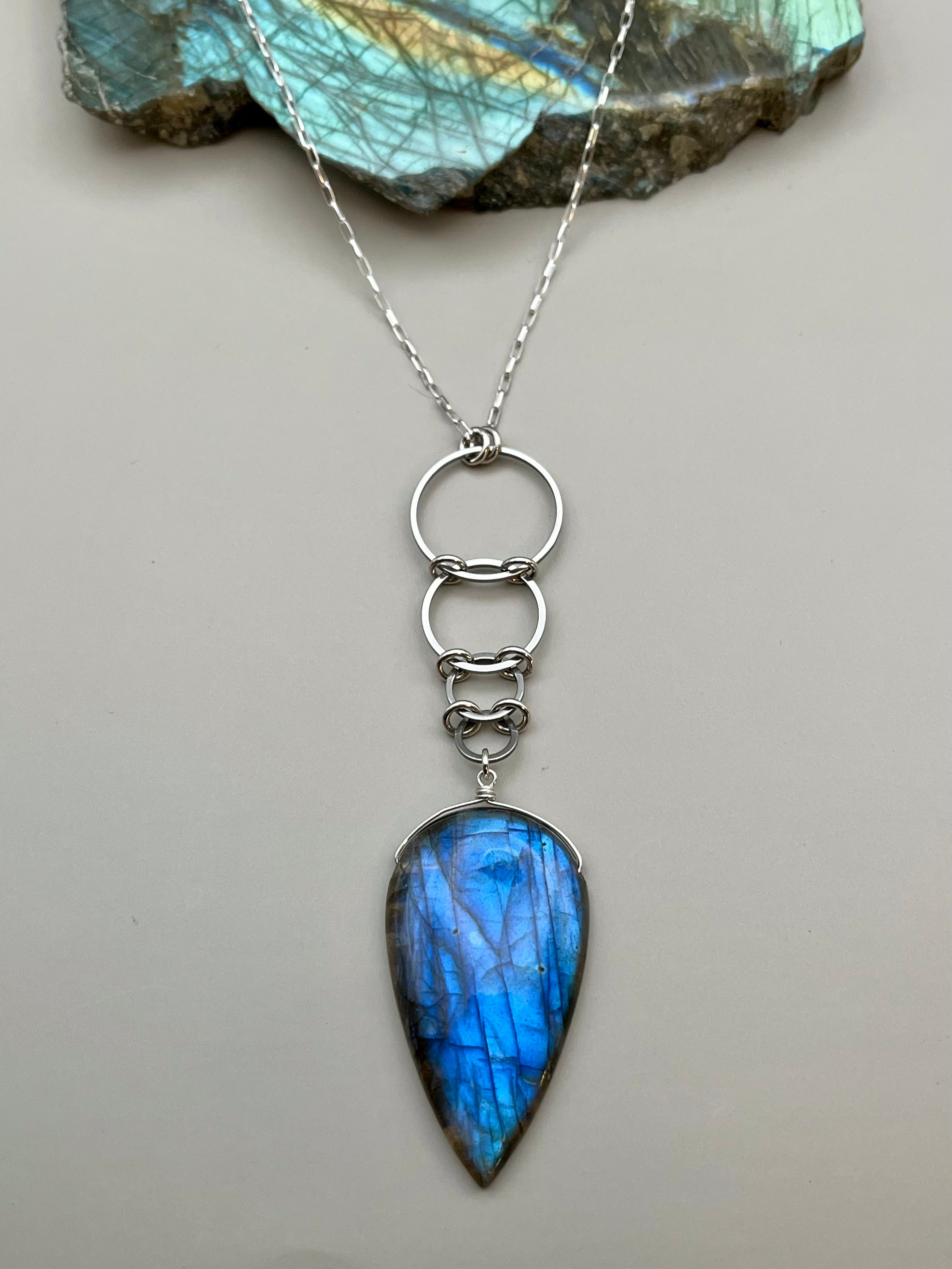•EOWYN• labradorite spear tear + silver necklace (26"-28" long)