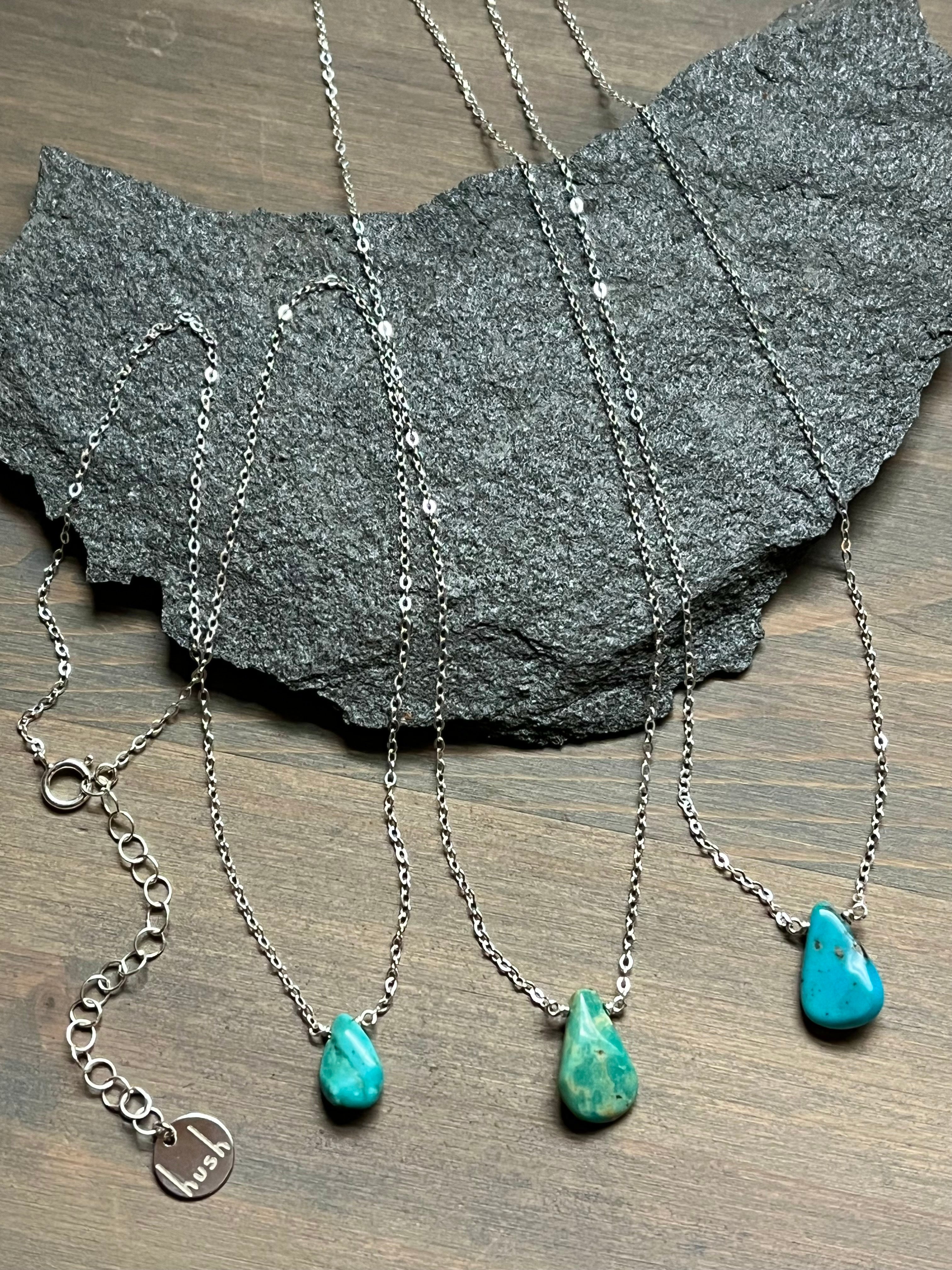 •STRAY• turquoise teardrop + silver necklace