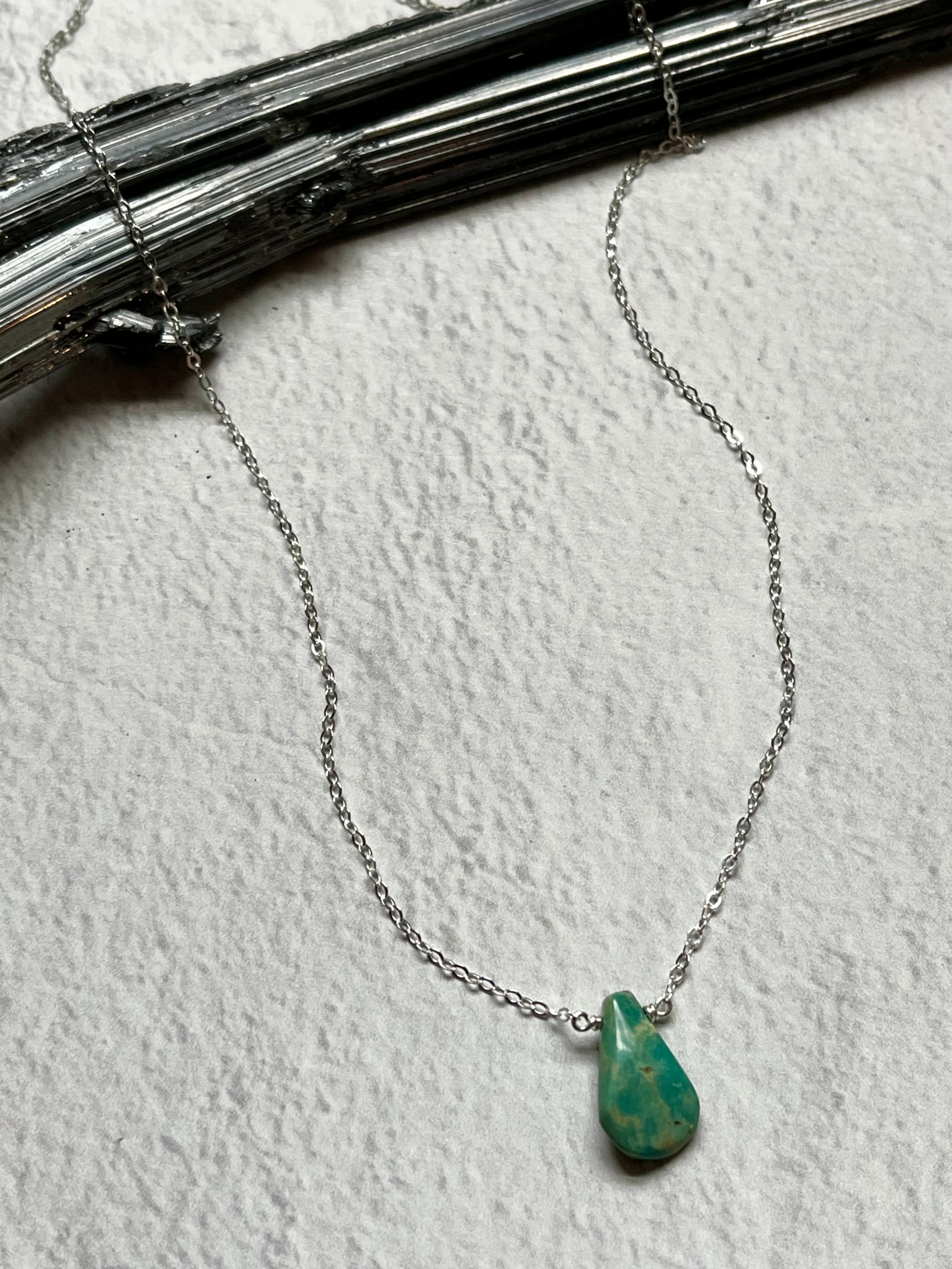 •STRAY• turquoise teardrop + silver necklace