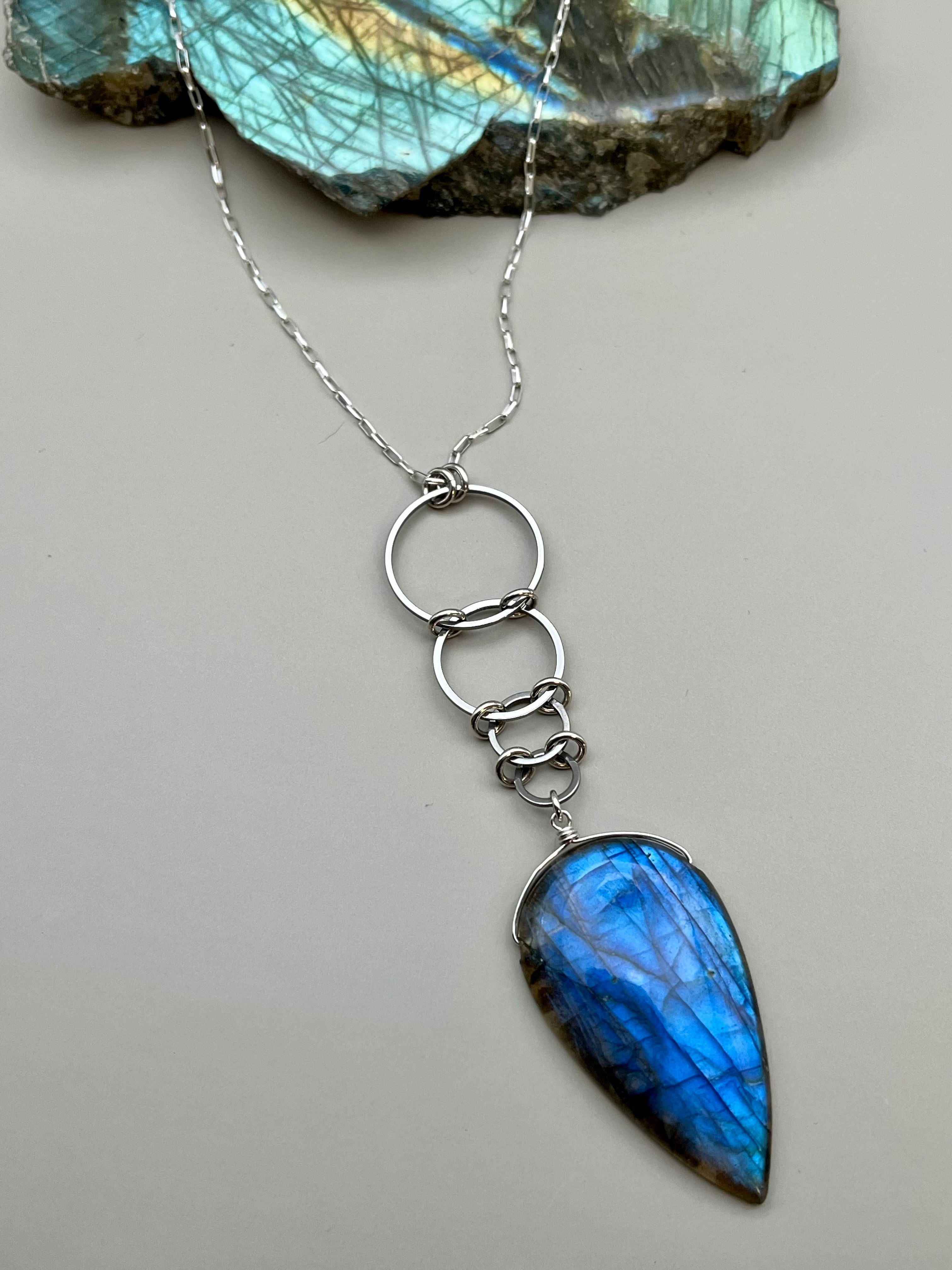 •EOWYN• labradorite spear tear + silver necklace (26"-28" long)