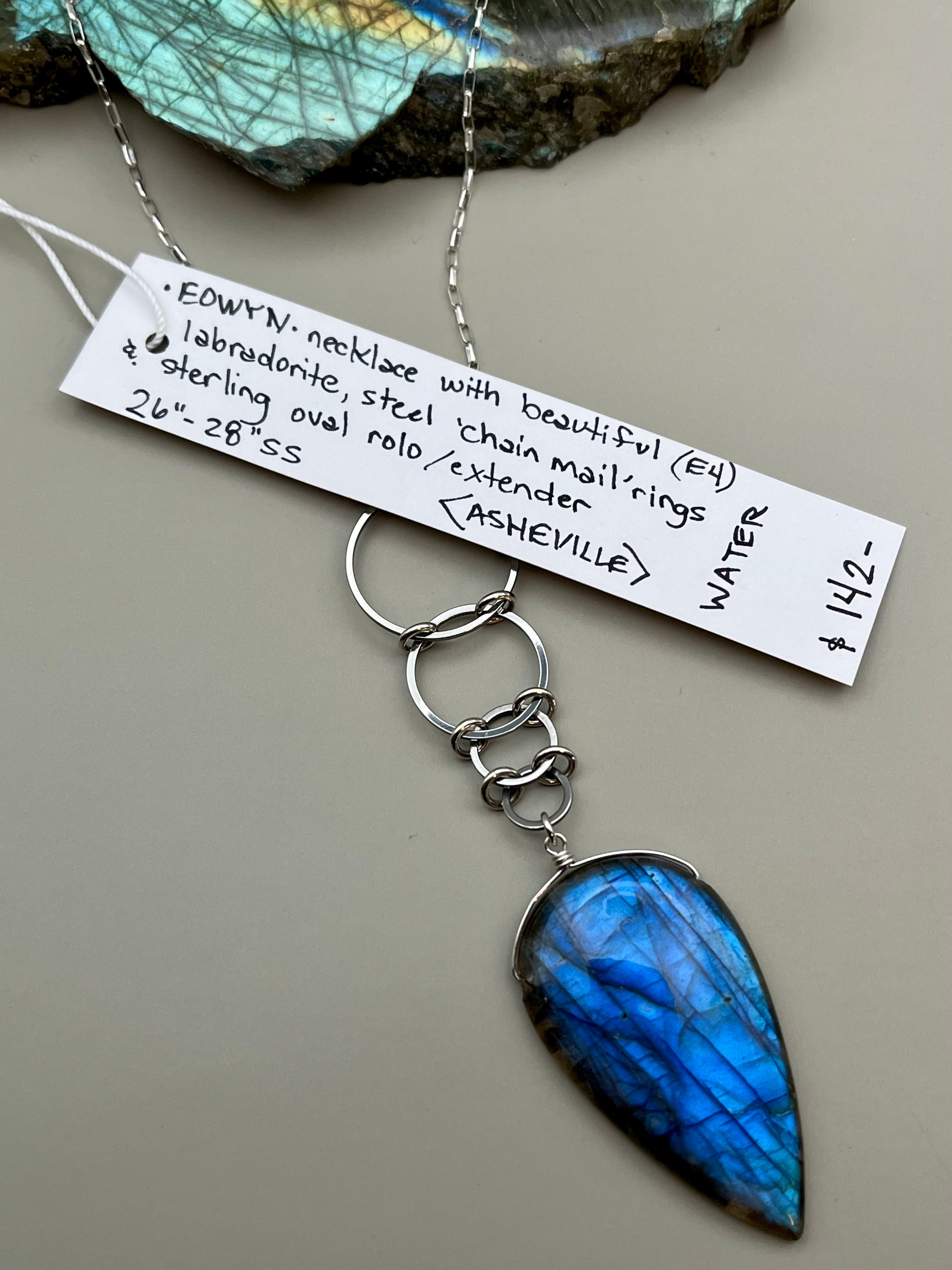 •EOWYN• labradorite spear tear + silver necklace (26"-28" long)