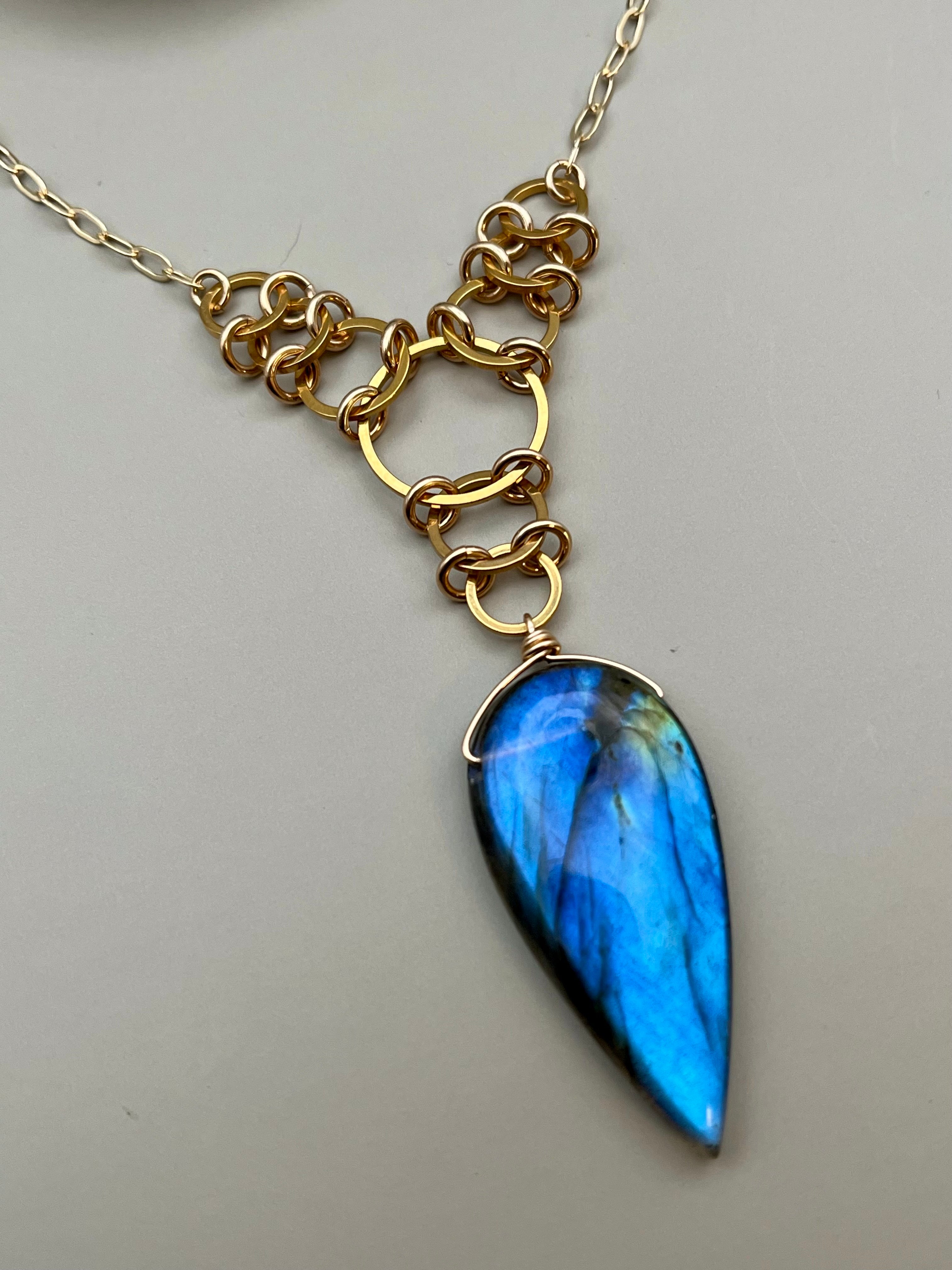 •EOWYN• labradorite spear tear + gold necklace (16"-18" long)