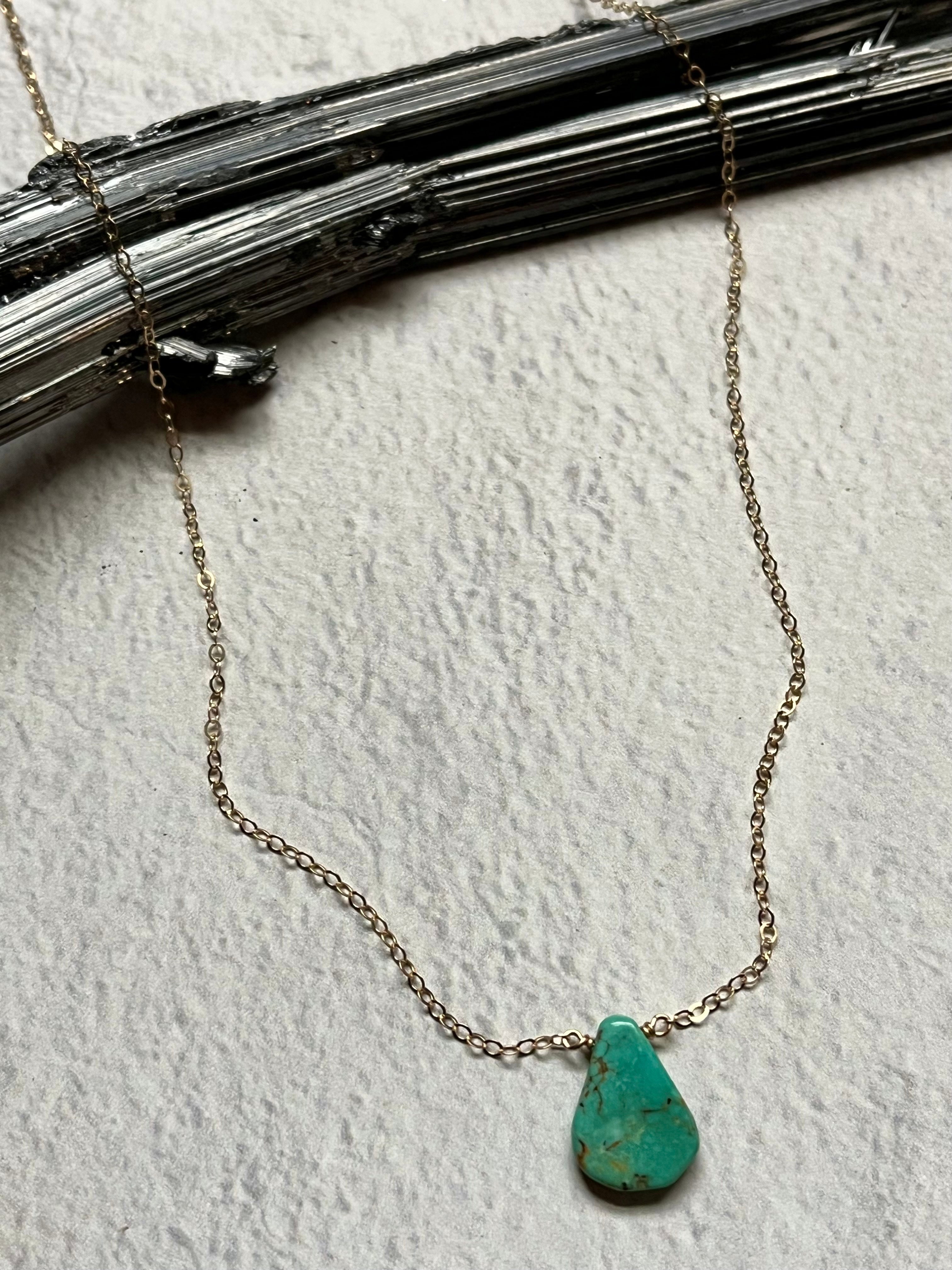 •STRAY• turquoise teardrop + gold necklace