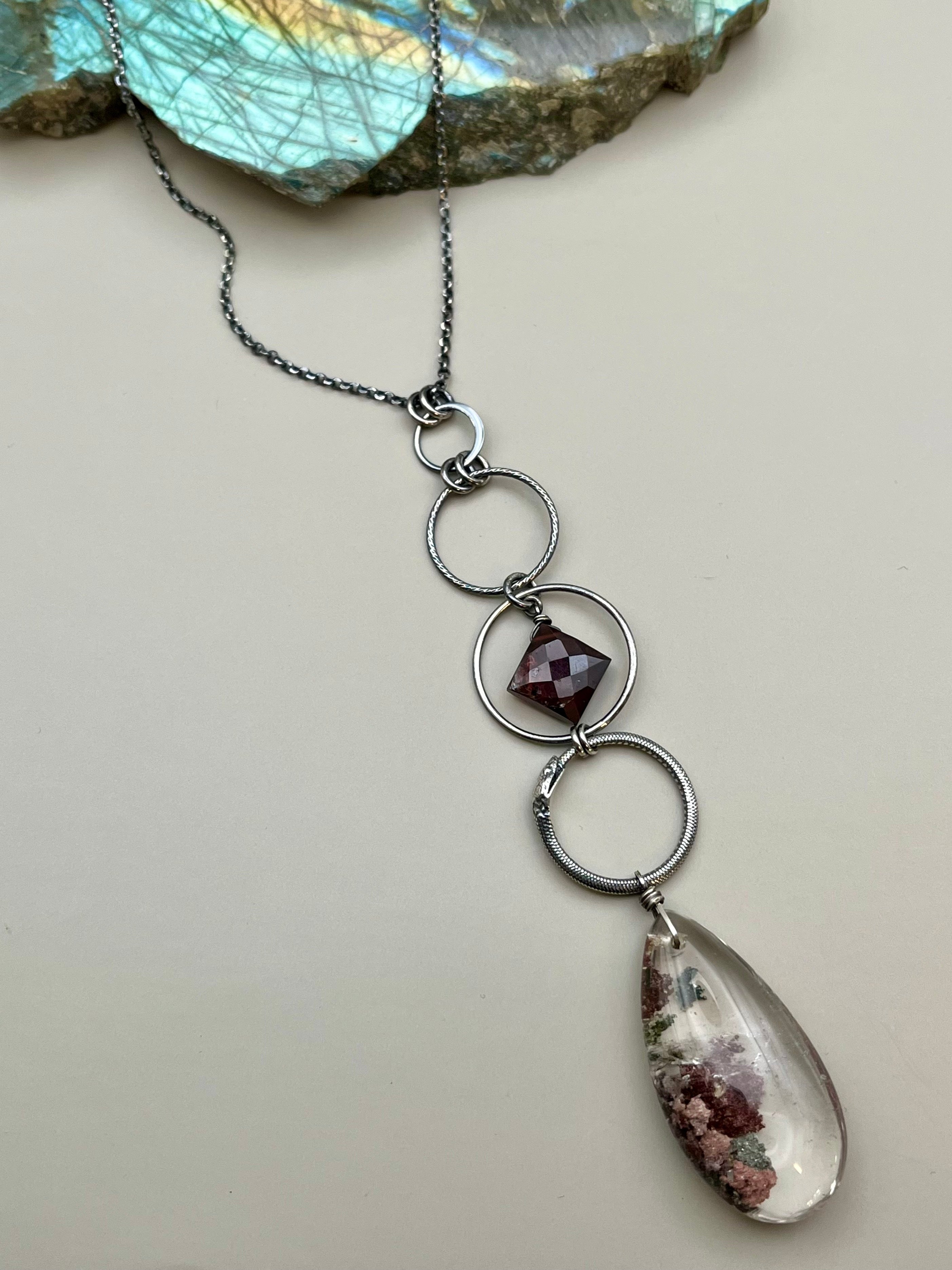 •NĀGA• garnet + lodolite silver necklace (26"-28" long)