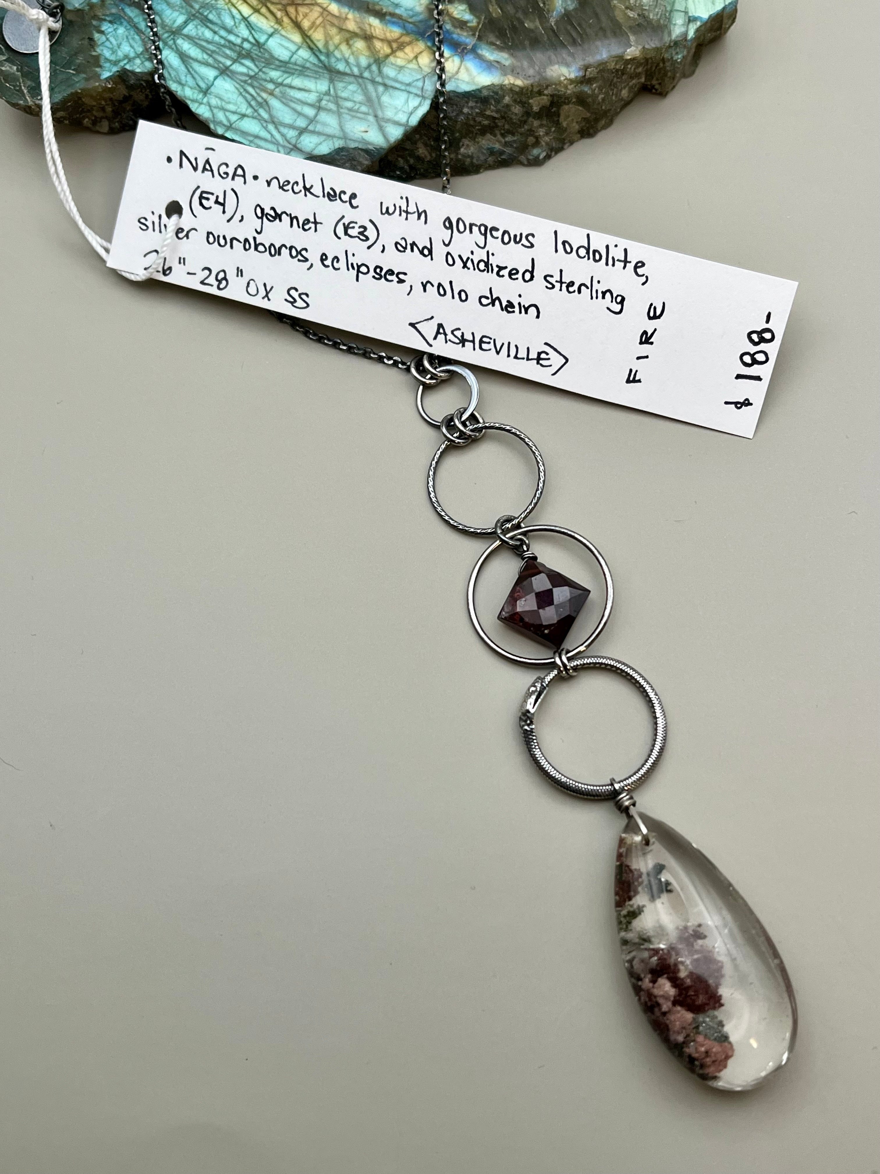 •NĀGA• garnet + lodolite silver necklace (26"-28" long)