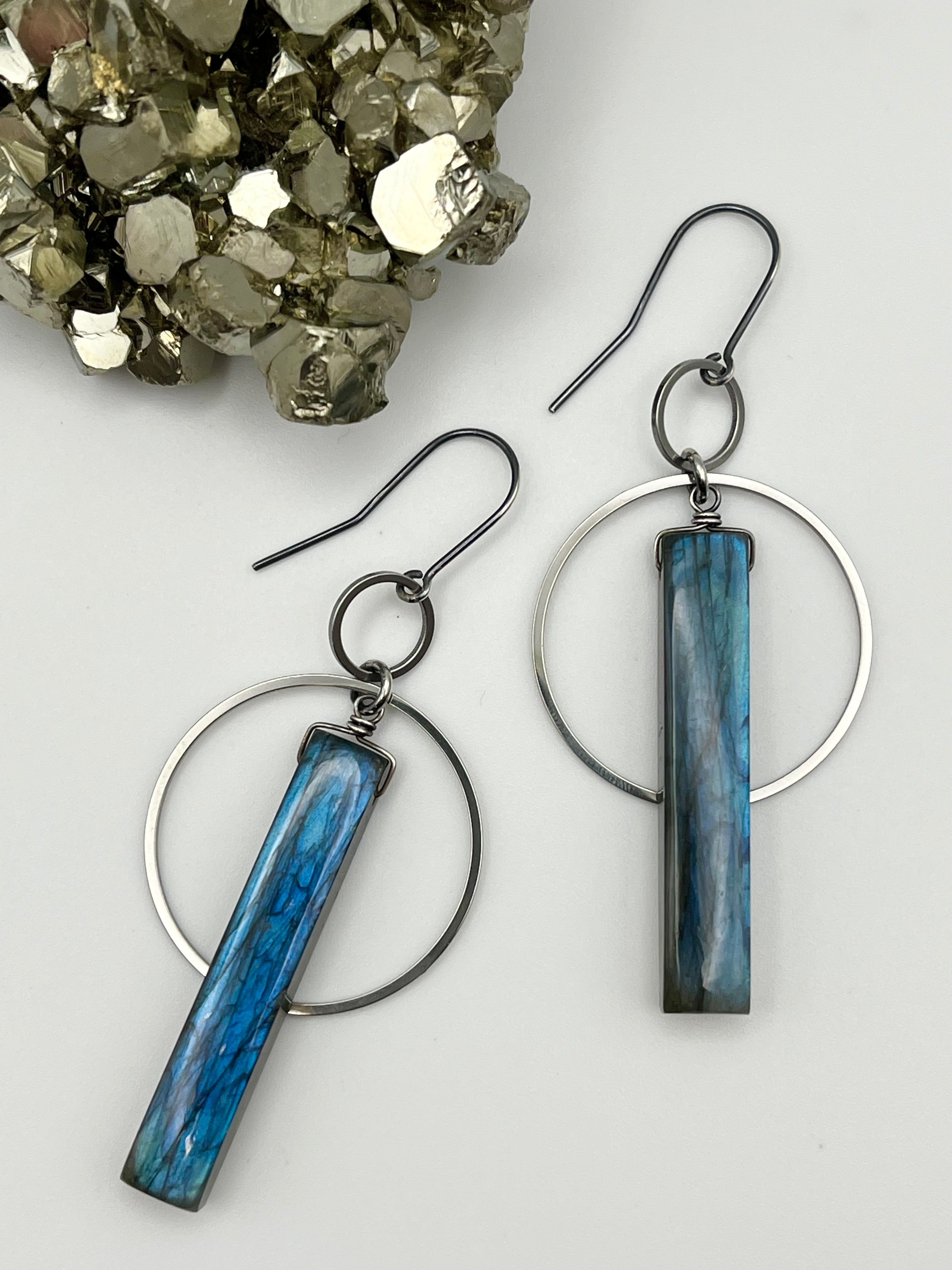 •EQUA-ORBIT• labradorite + mixed metal dangle earrings