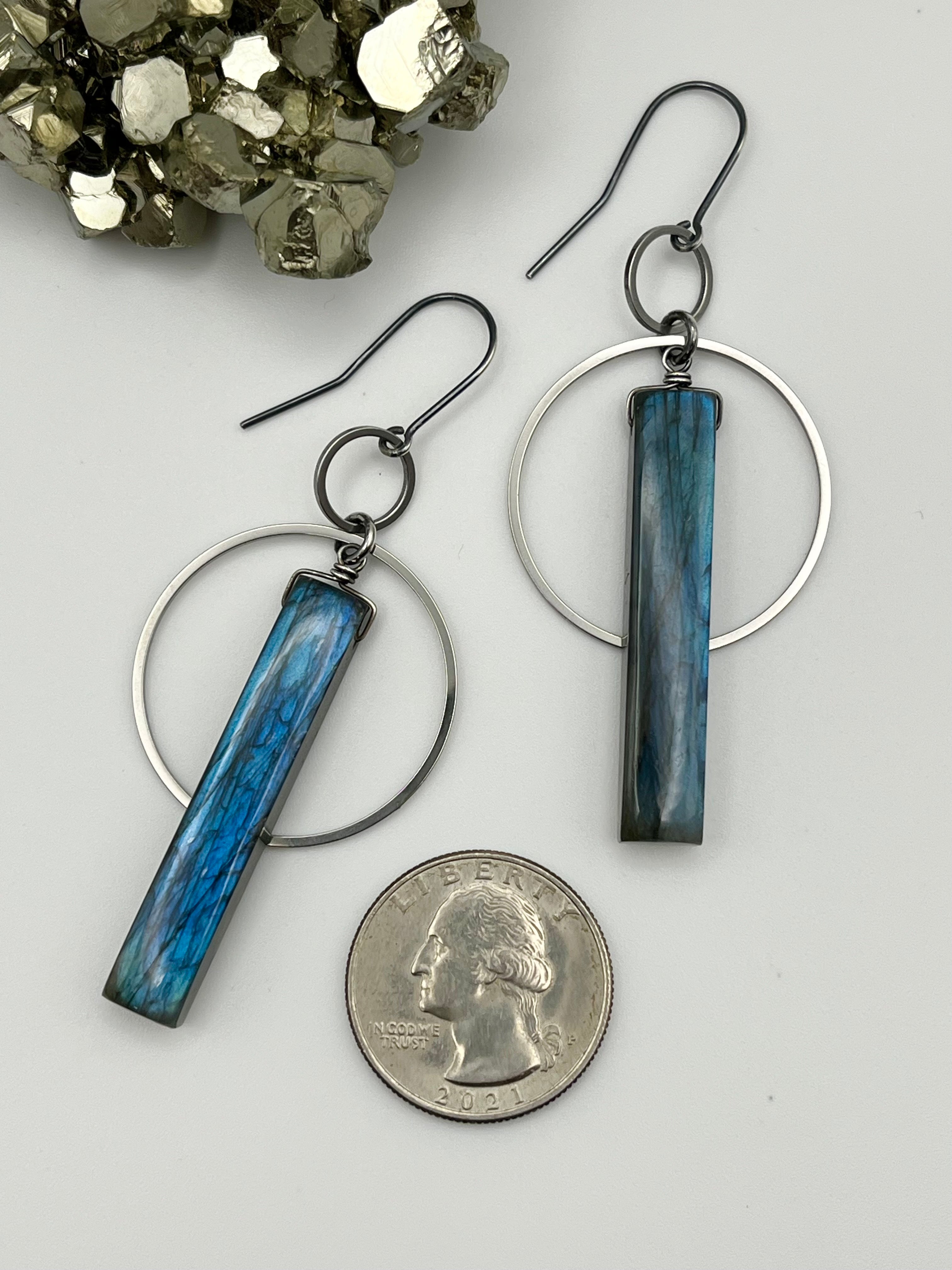 •EQUA-ORBIT• labradorite + mixed metal dangle earrings