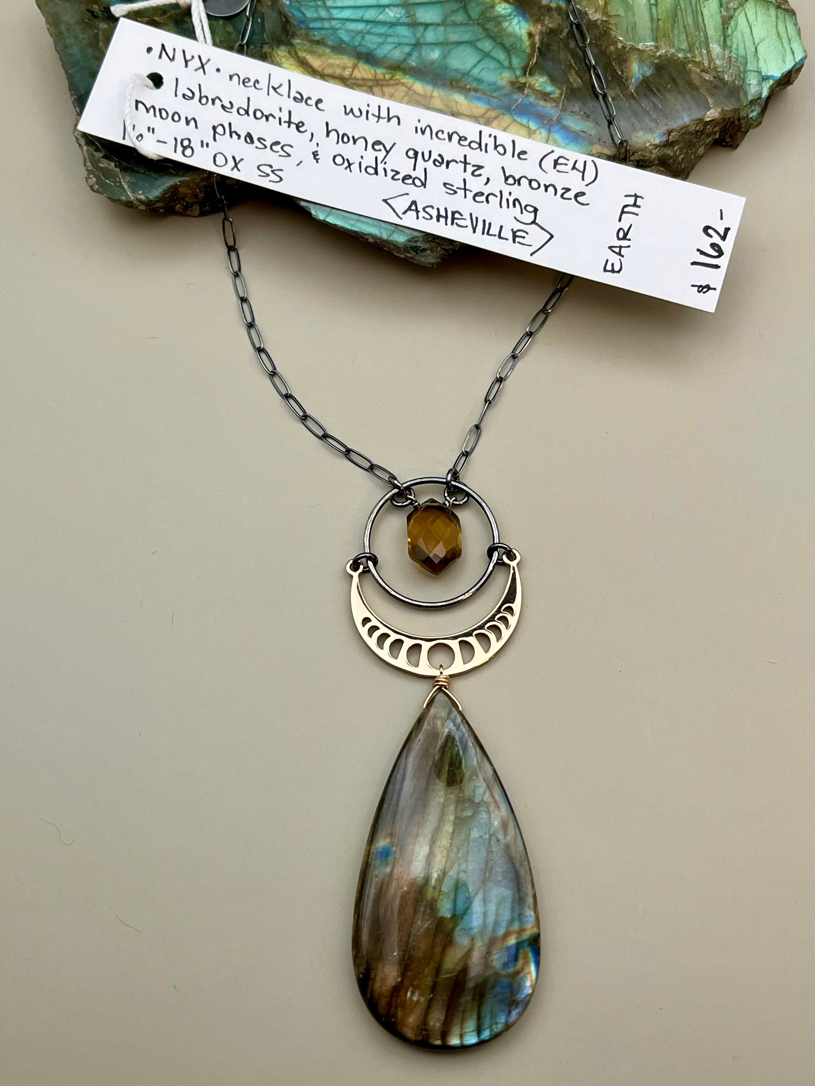 •NYX• honey quartz + labradorite mixed metal necklace (16"-18" long)