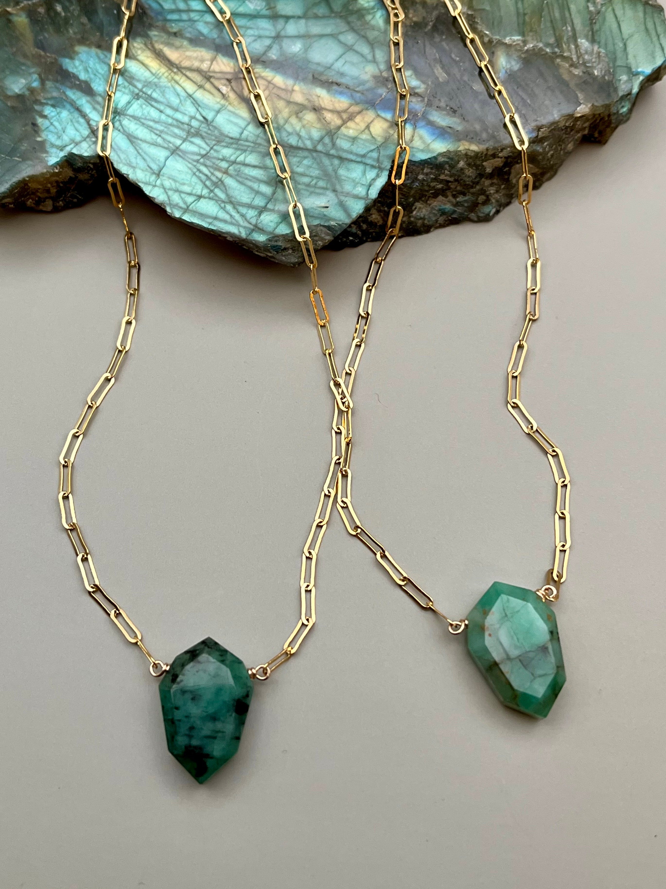 •AEON• emerald lil’ petal + gold necklace (various lengths)