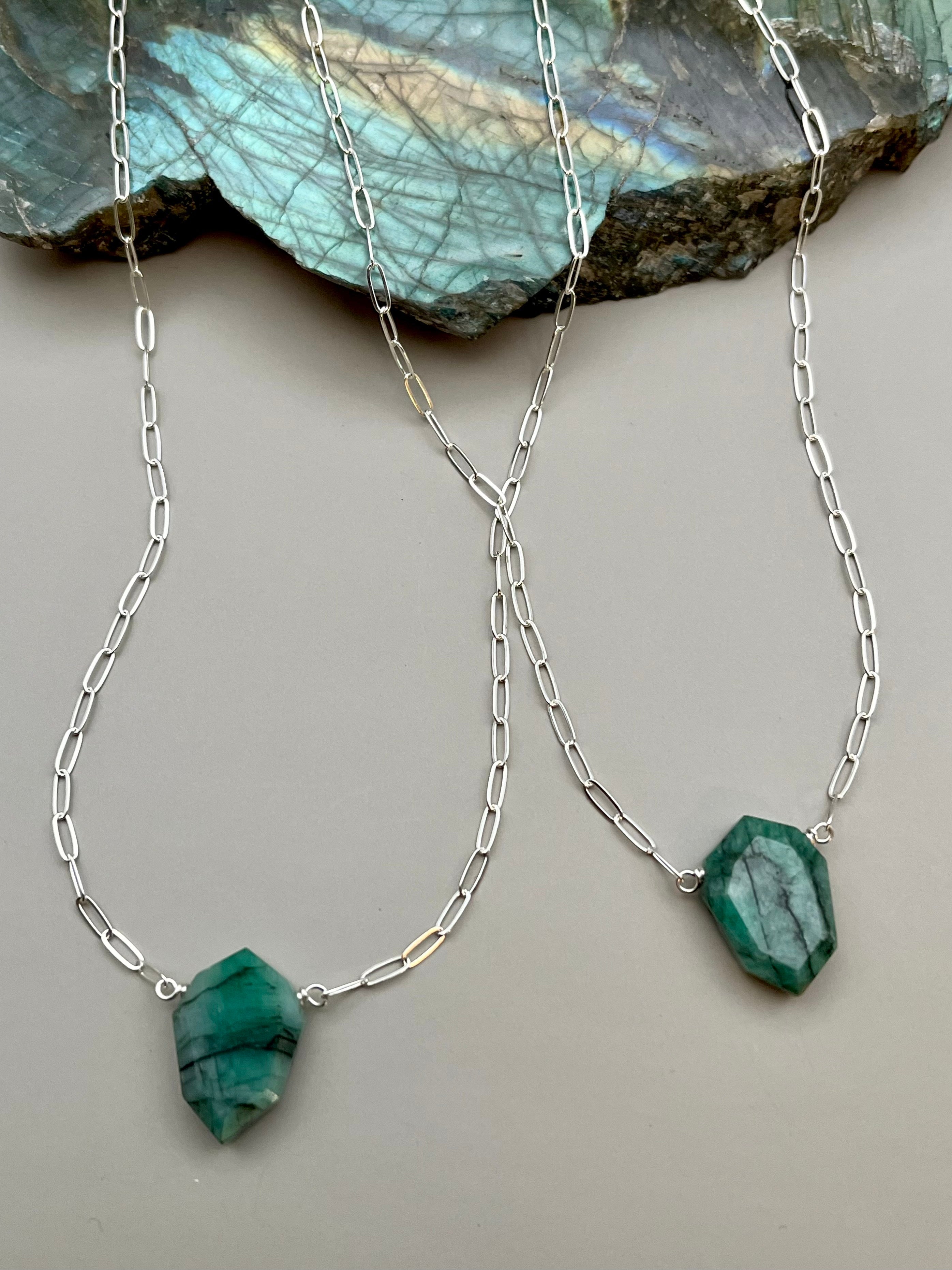 •AEON• emerald lil’ petal + silver necklace (various lengths)