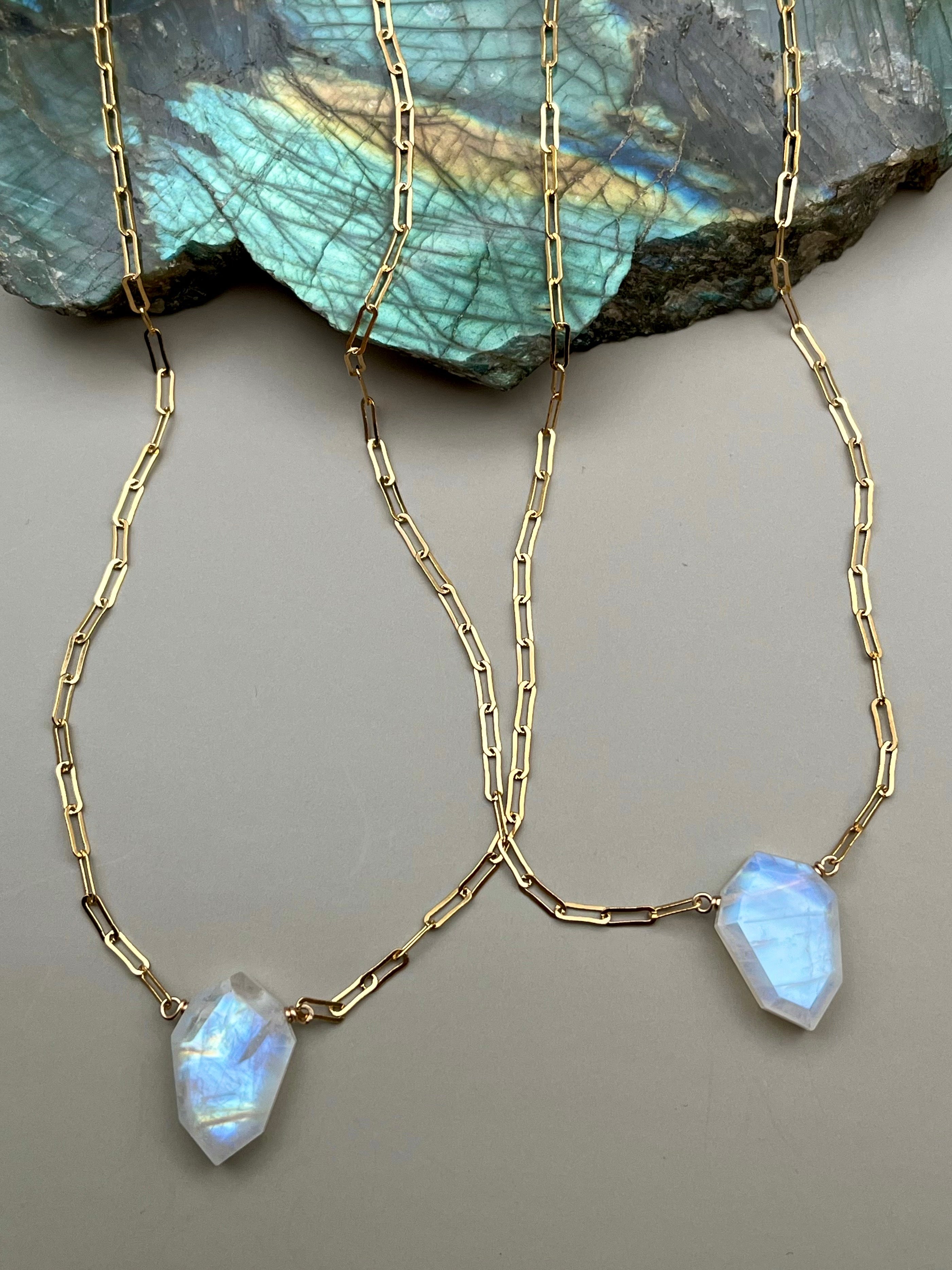 •AEON• rainbow moonstone lil’ petal + gold necklace (various lengths)