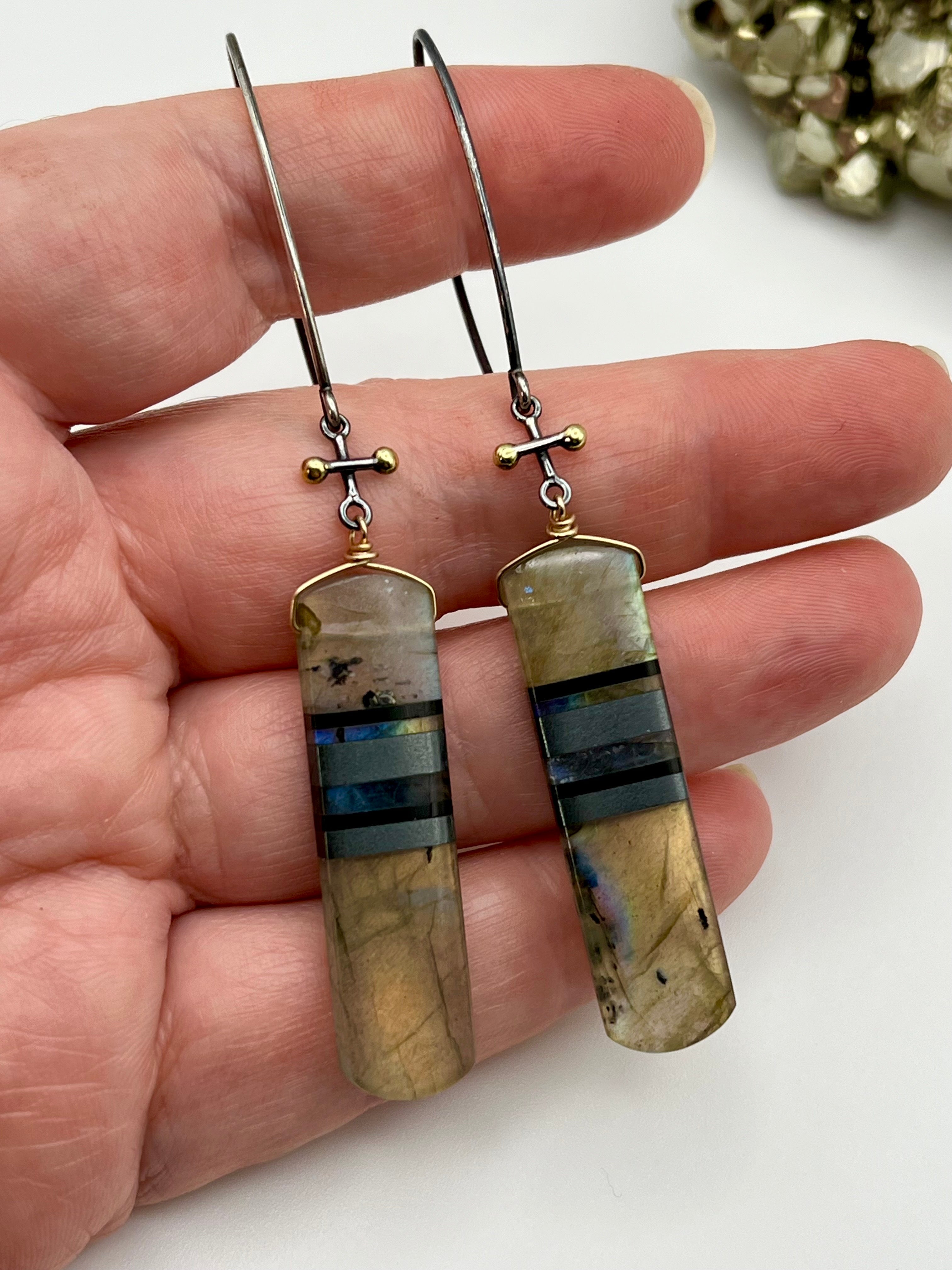 •INVOKING• intarsia + mixed metal dangle earrings