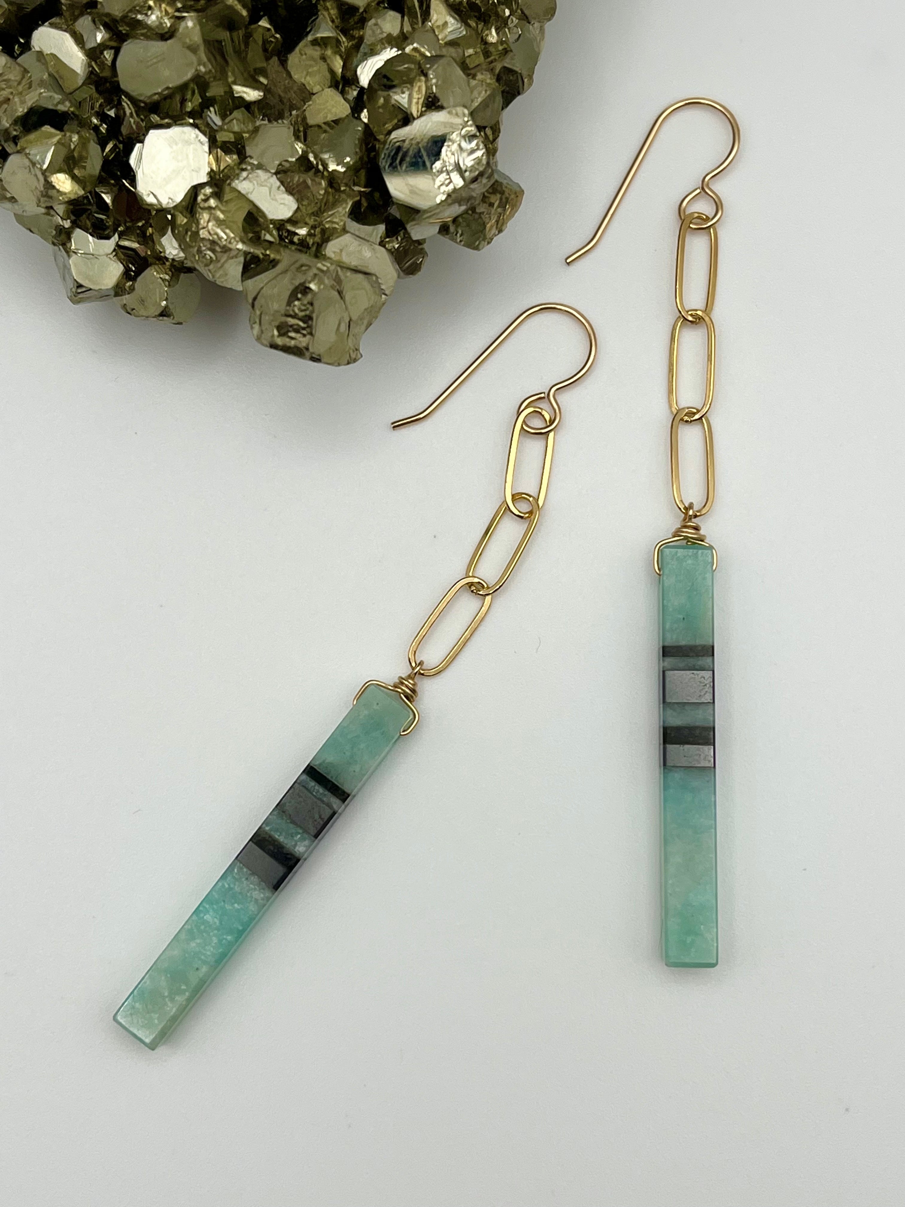 •STORY STICK• intarsia + gold dangle earrings