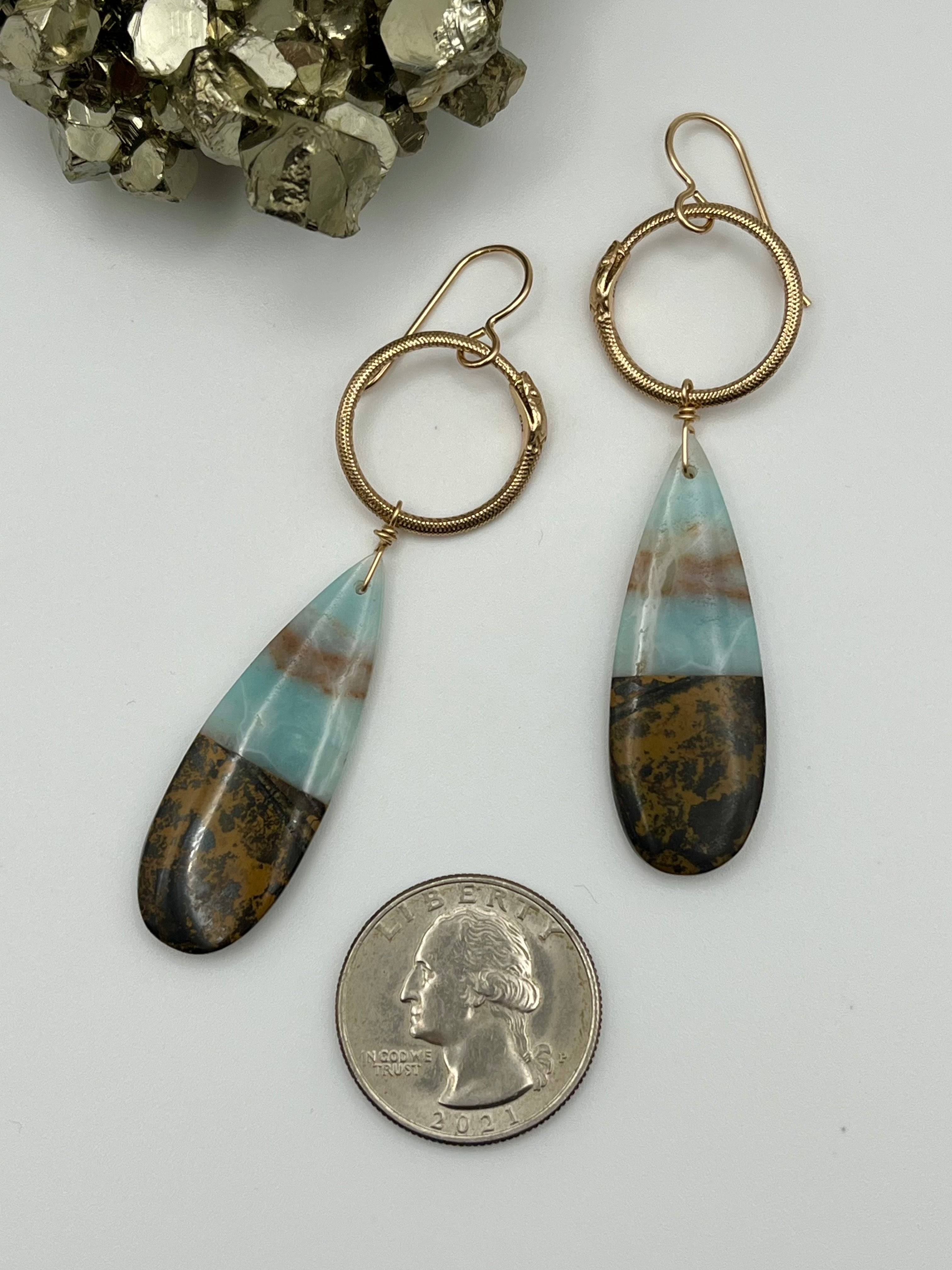 •SAGE SNAKES• intarsia + mixed metal dangle earrings