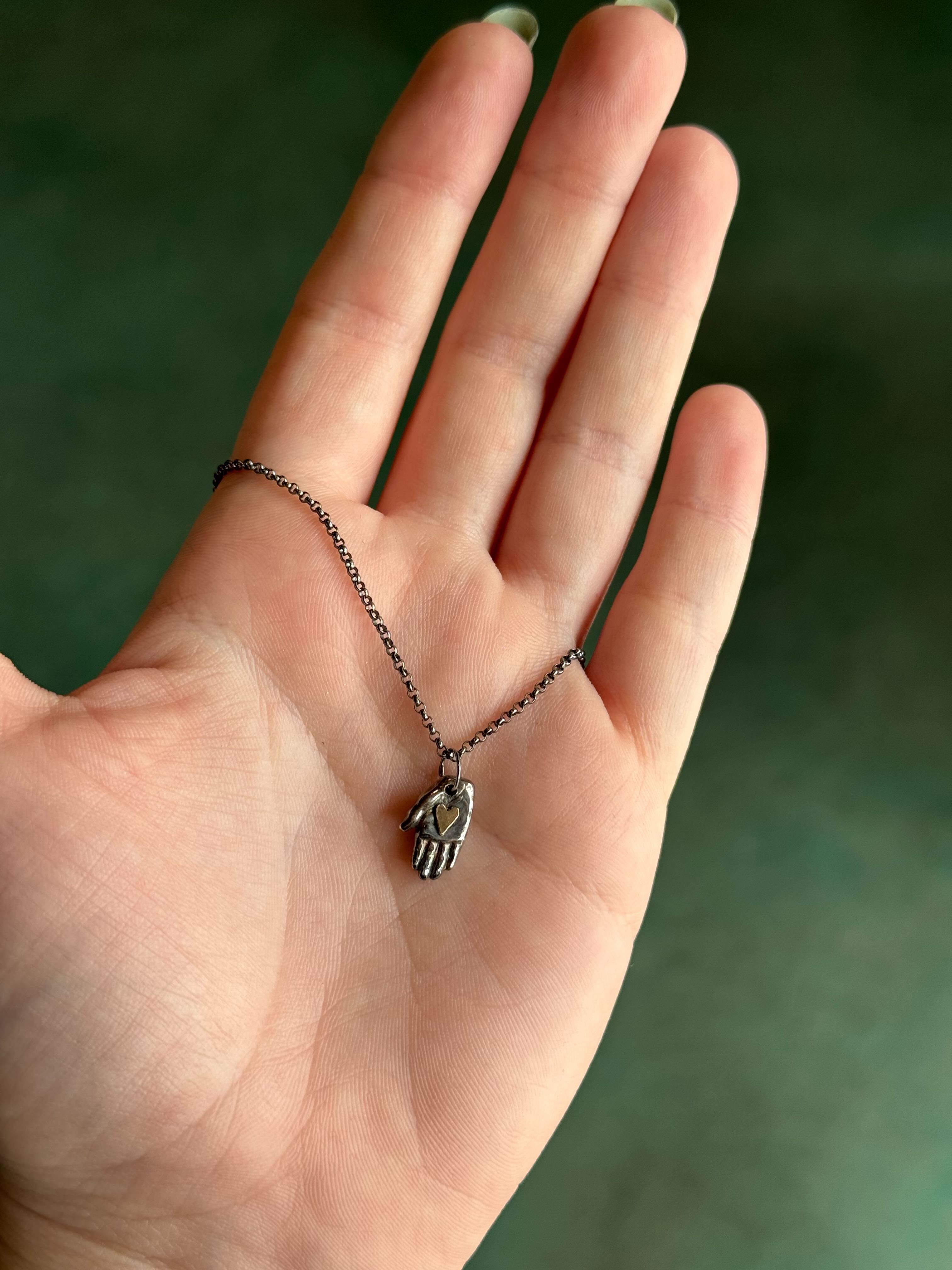 •TINY GIVING HAND• mixed metal necklace