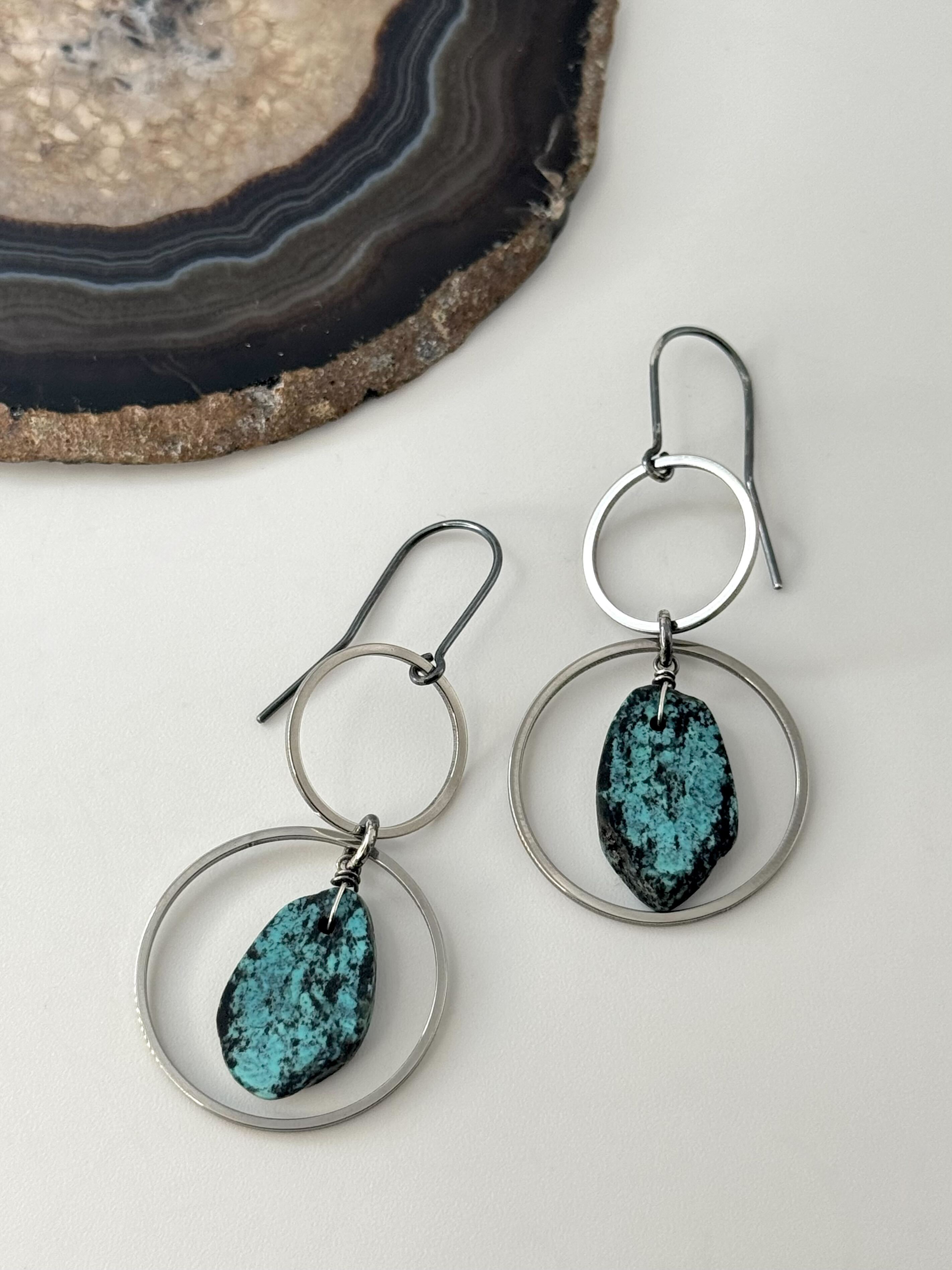 •EQUA-ORBIT• nevada turquoise + oxidized silver dangle earrings