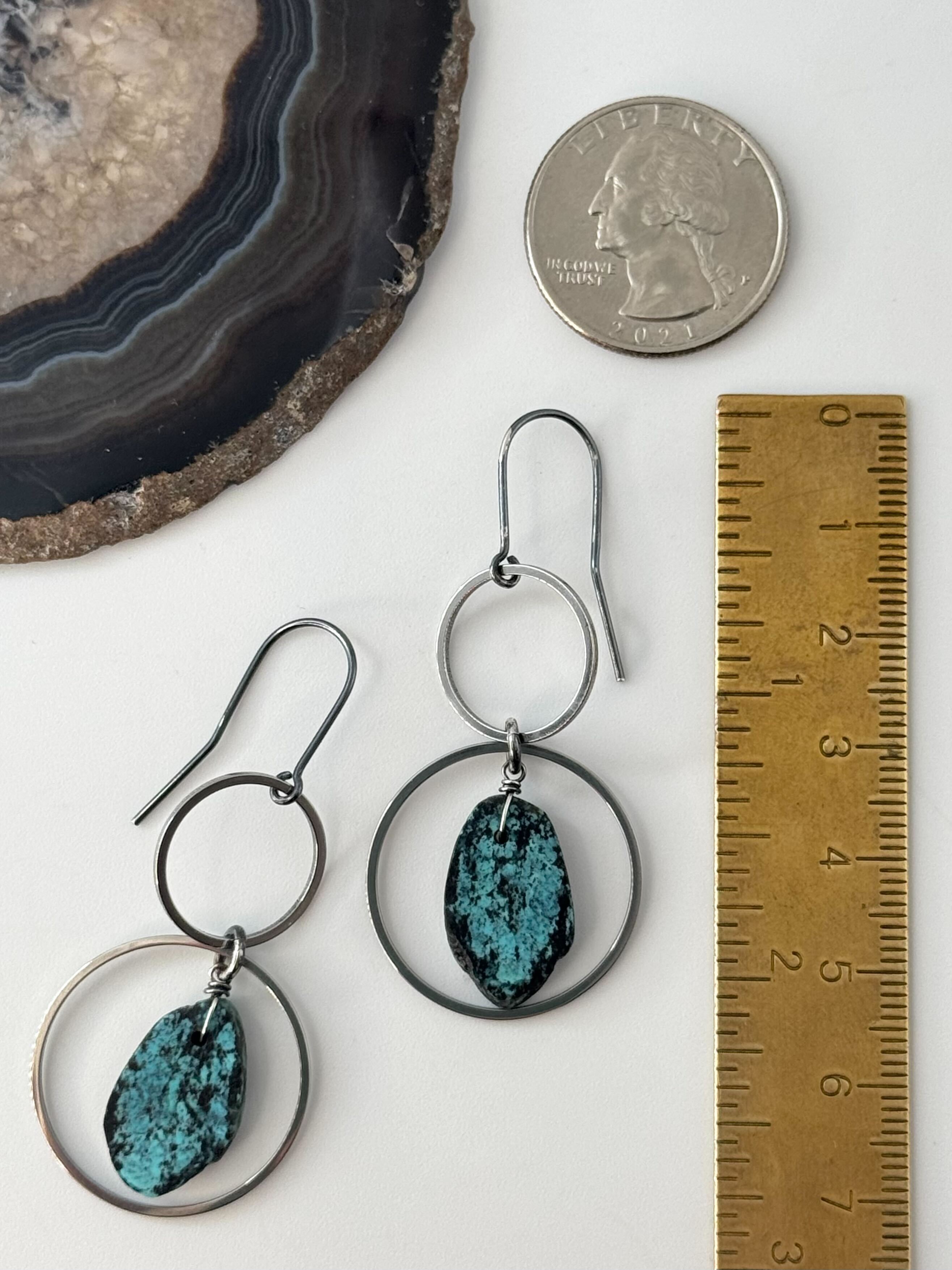 •EQUA-ORBIT• nevada turquoise + oxidized silver dangle earrings