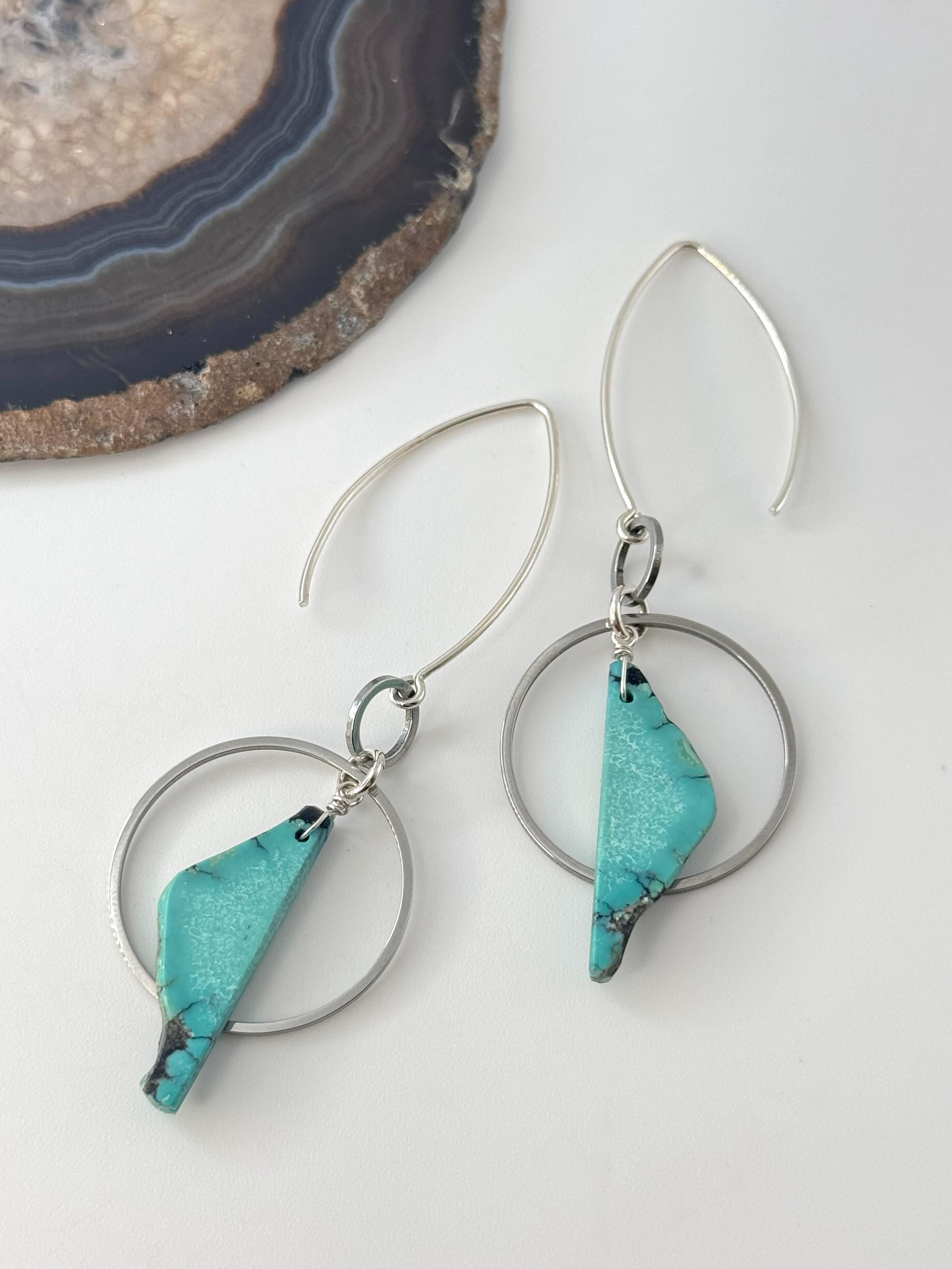 •EQUA-ORBIT• nevada turquoise + silver dangle earrings